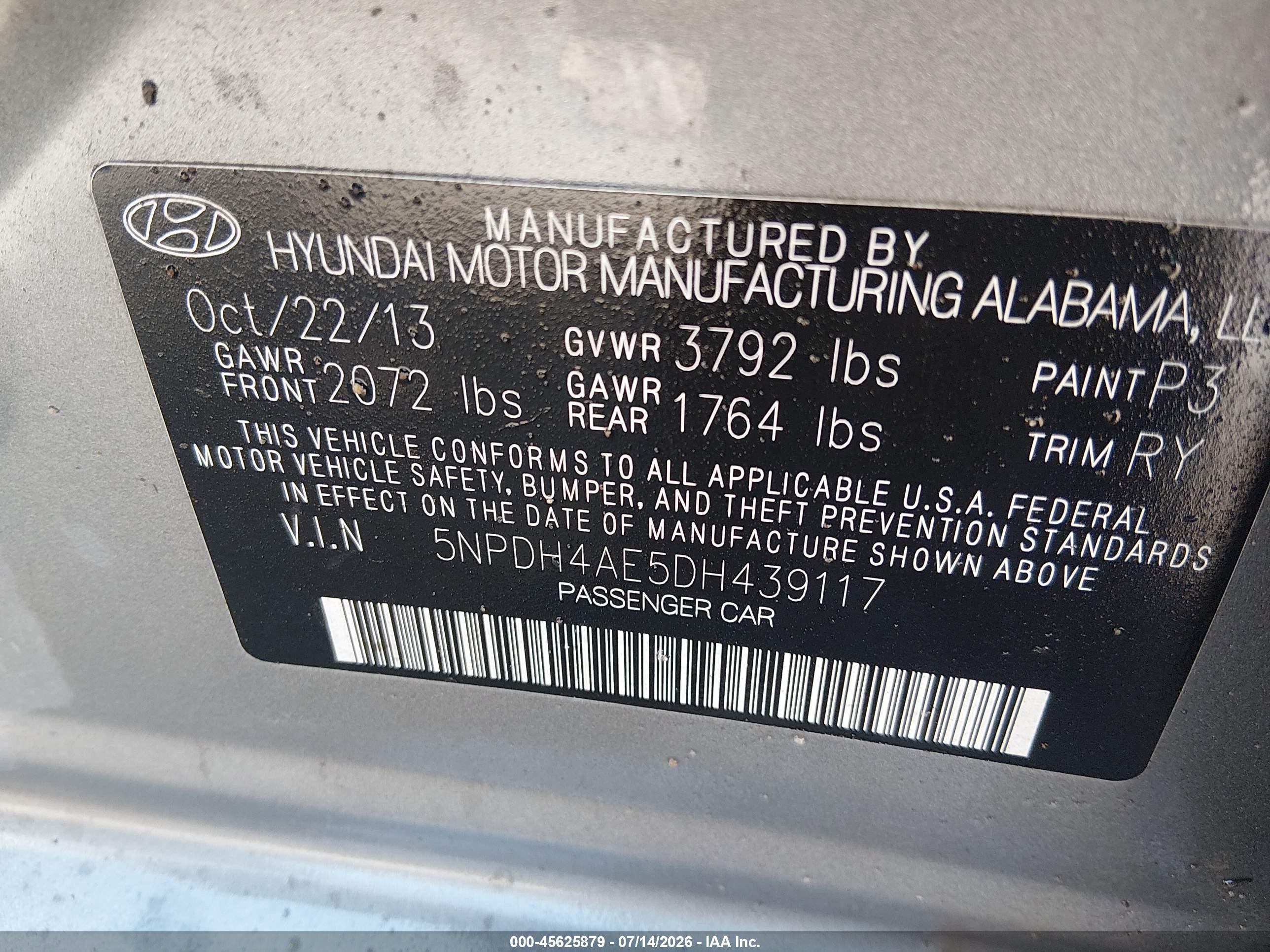2013 Hyundai Elantra Limited Gray vin: 5NPDH4AE5DH439117