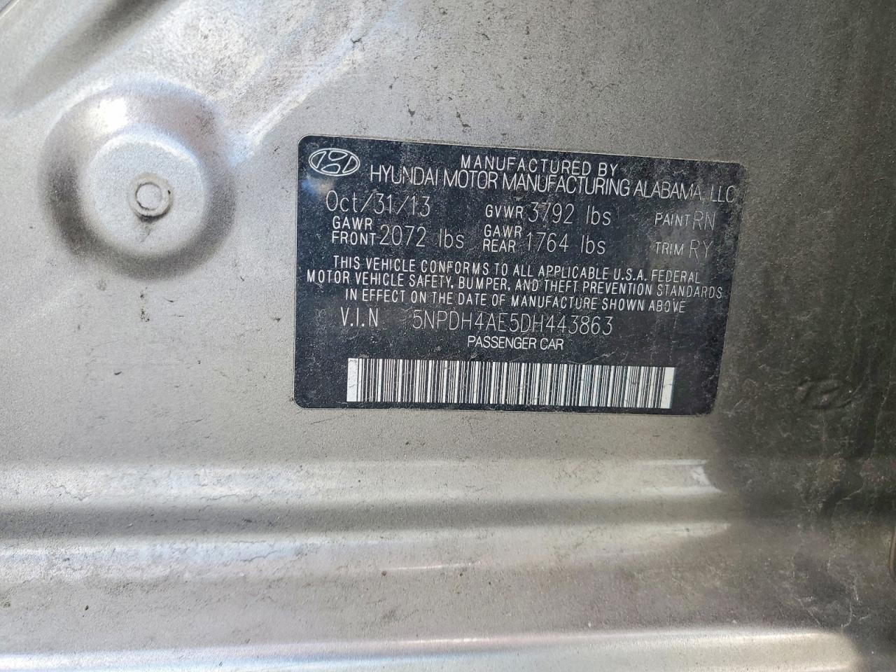 2013 Hyundai Elantra Limited Gray vin: 5NPDH4AE5DH443863
