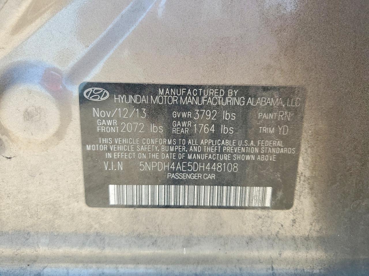 2013 Hyundai Elantra Gls Gray vin: 5NPDH4AE5DH448108