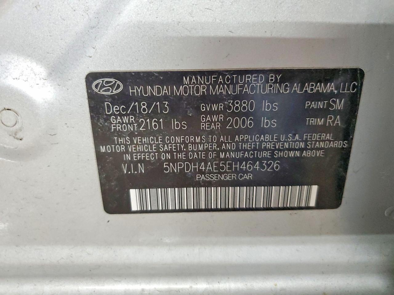 2014 Hyundai Elantra Se Silver vin: 5NPDH4AE5EH464326