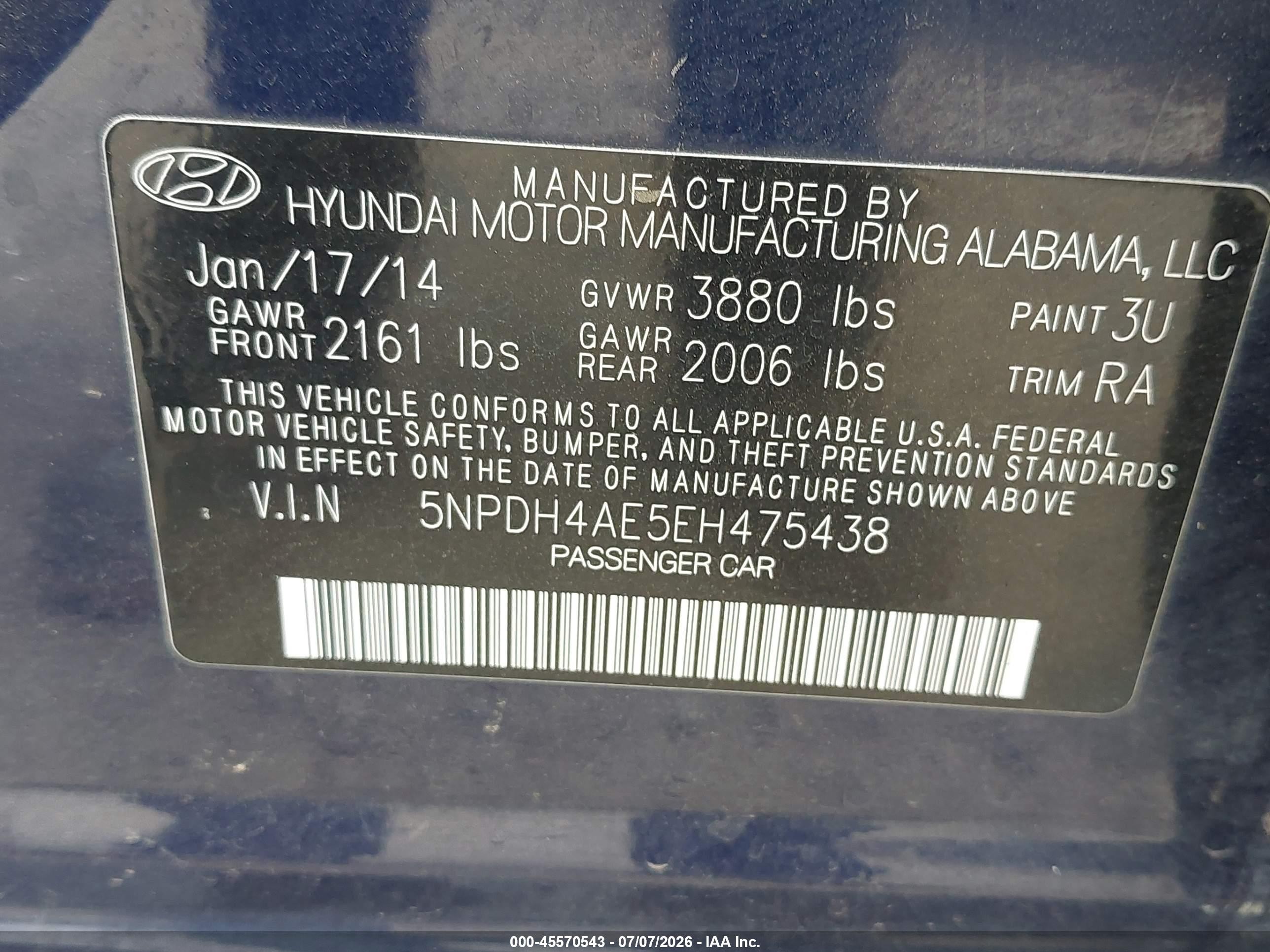 2014 Hyundai Elantra Se Blue vin: 5NPDH4AE5EH475438