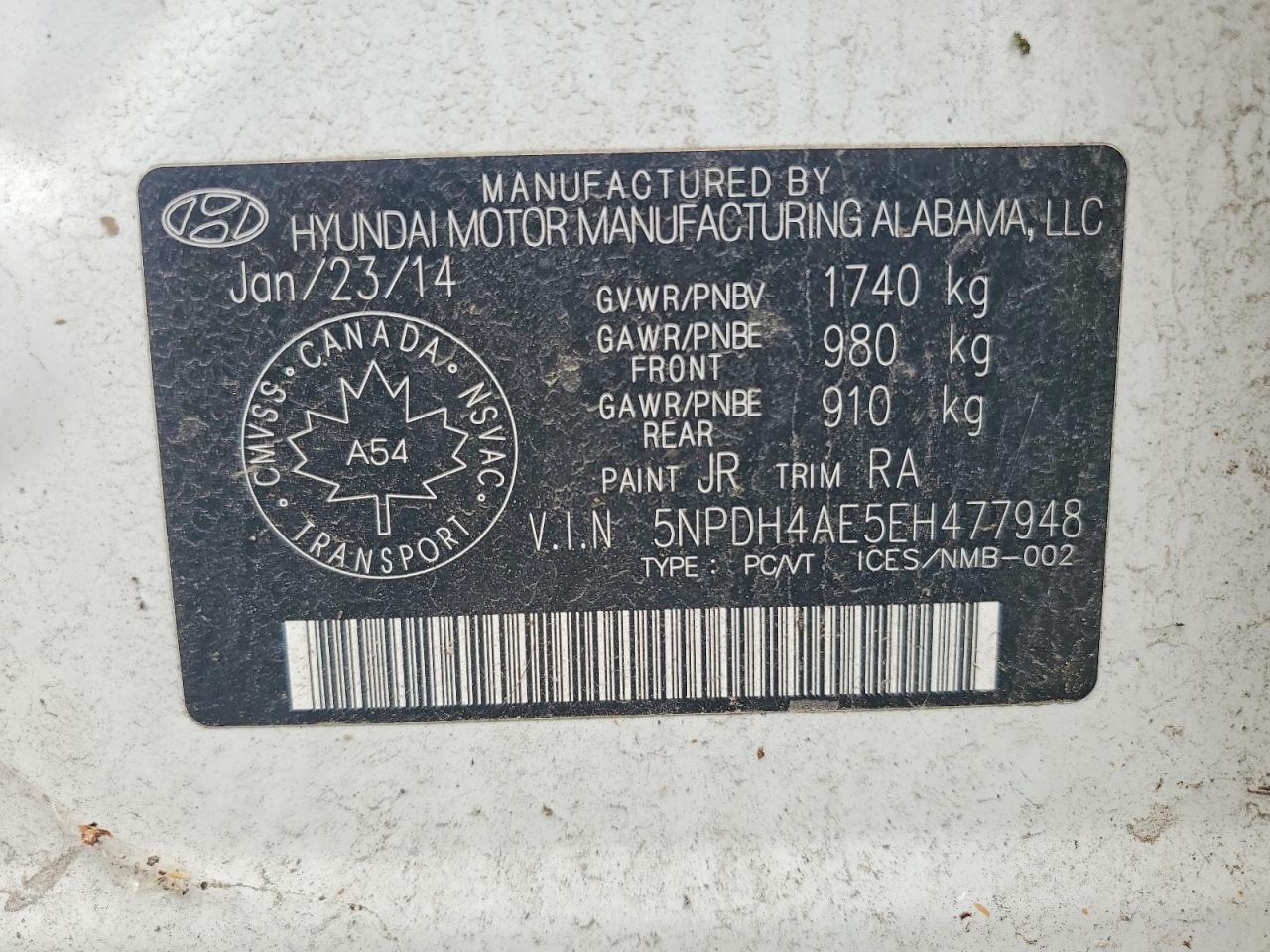 2014 Hyundai Elantra Se White vin: 5NPDH4AE5EH477948