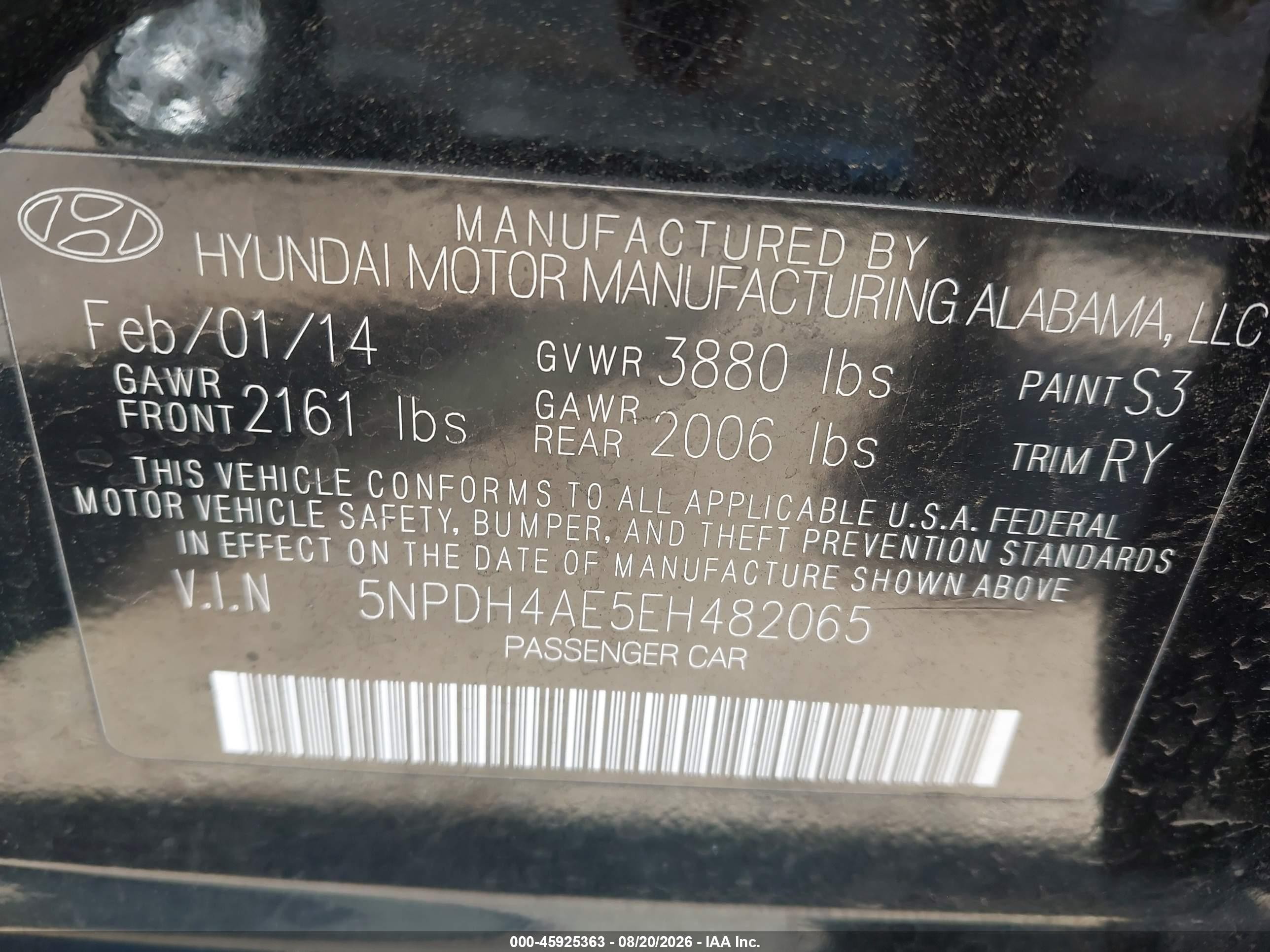 2014 Hyundai Elantra Limited Черный vin: 5NPDH4AE5EH482065