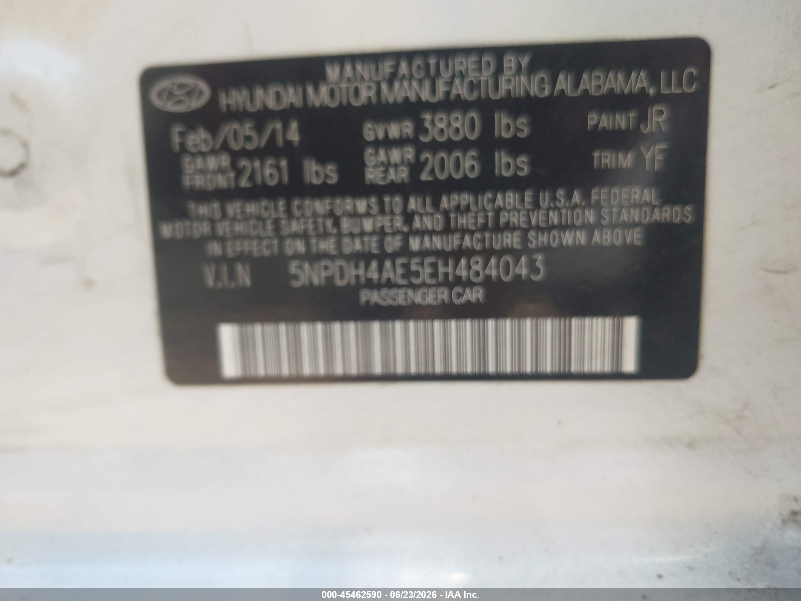 2014 Hyundai Elantra Se White vin: 5NPDH4AE5EH484043