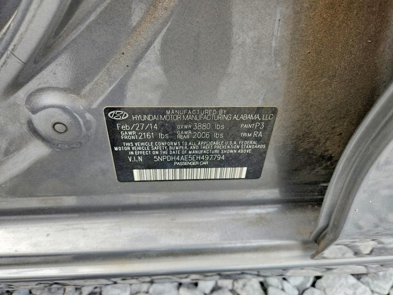 2014 Hyundai Elantra Limited Gray vin: 5NPDH4AE5EH497794