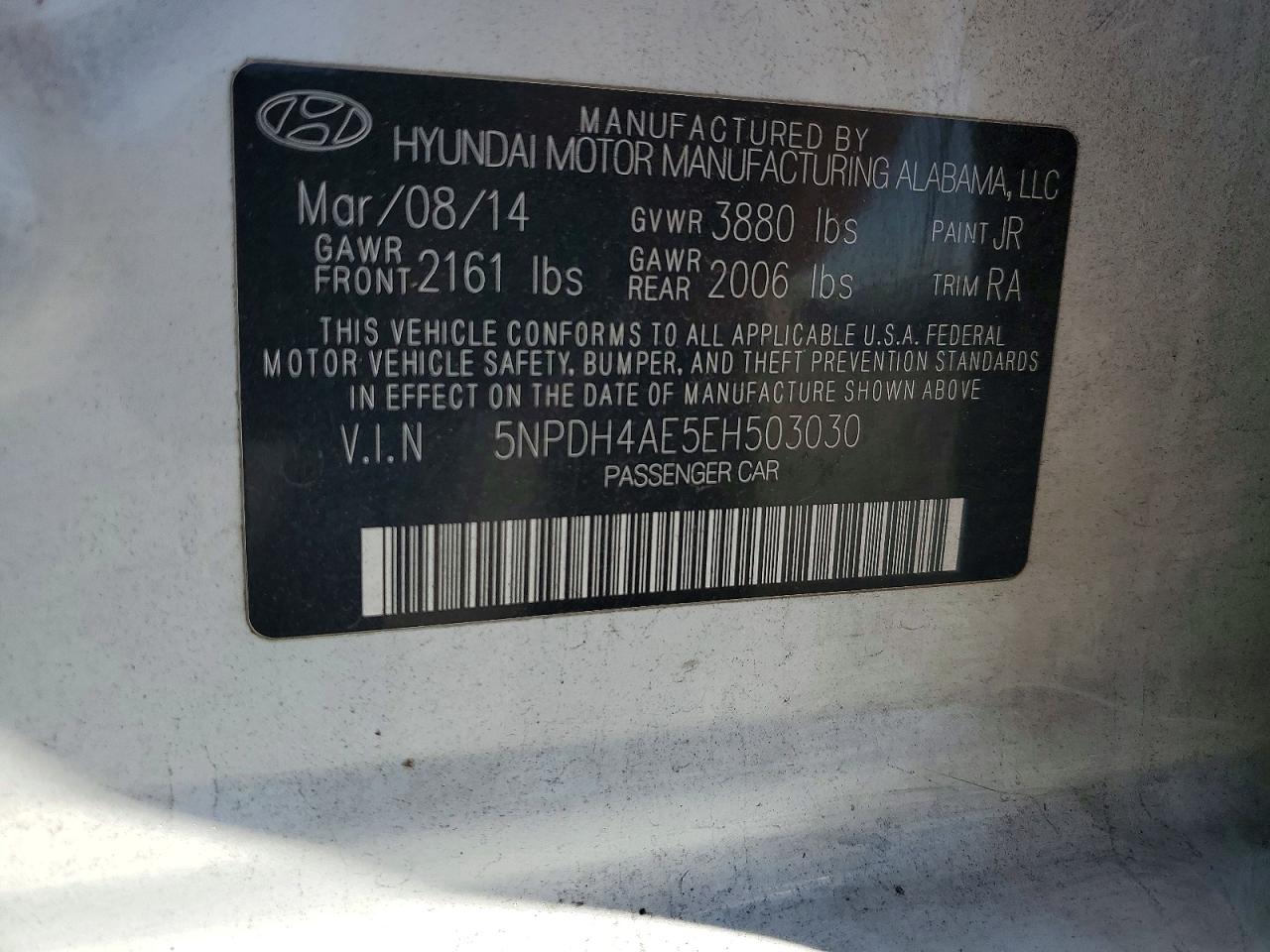 2014 Hyundai Elantra Se White vin: 5NPDH4AE5EH503030