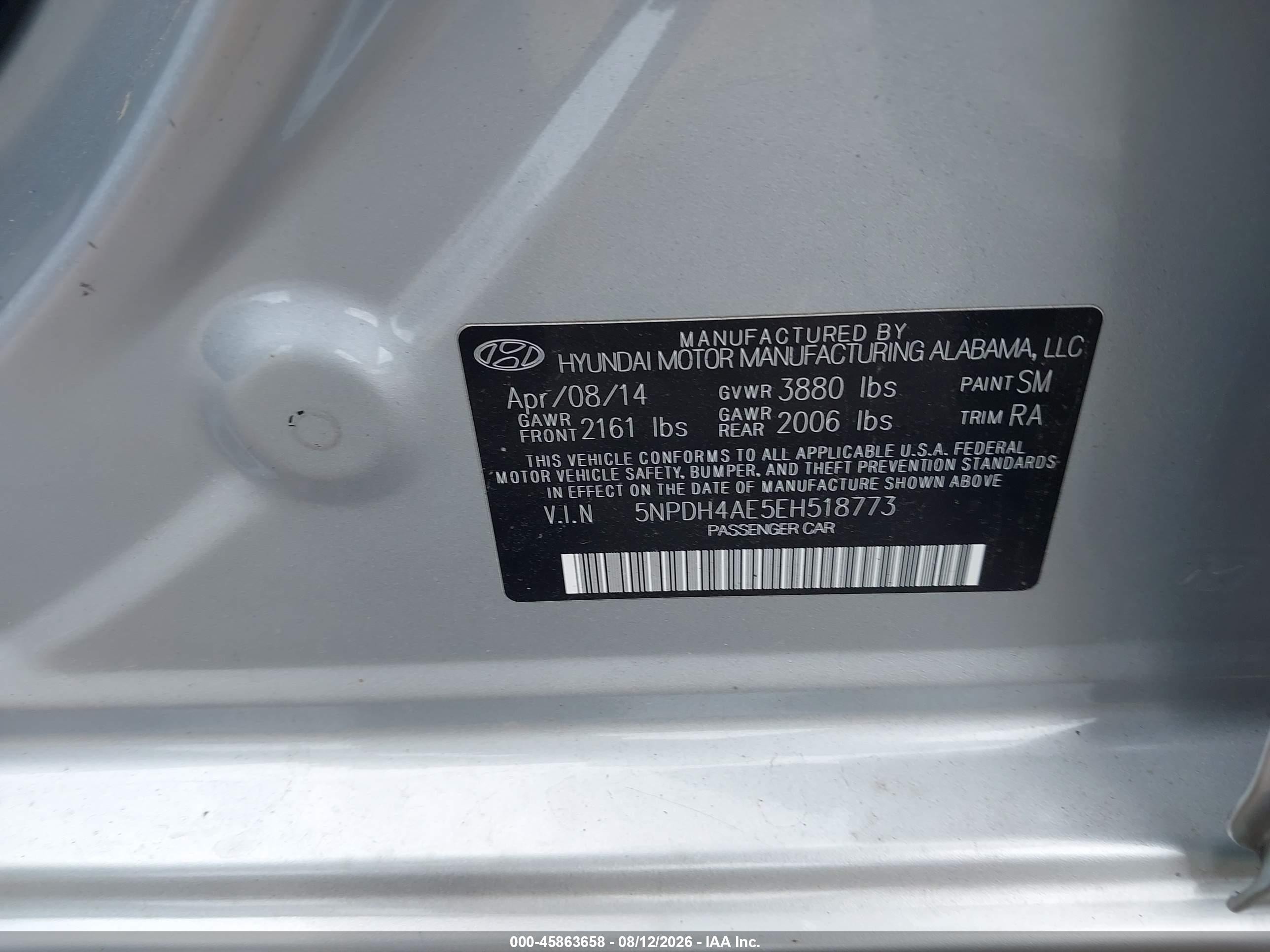 2014 Hyundai Elantra Se Silver vin: 5NPDH4AE5EH518773