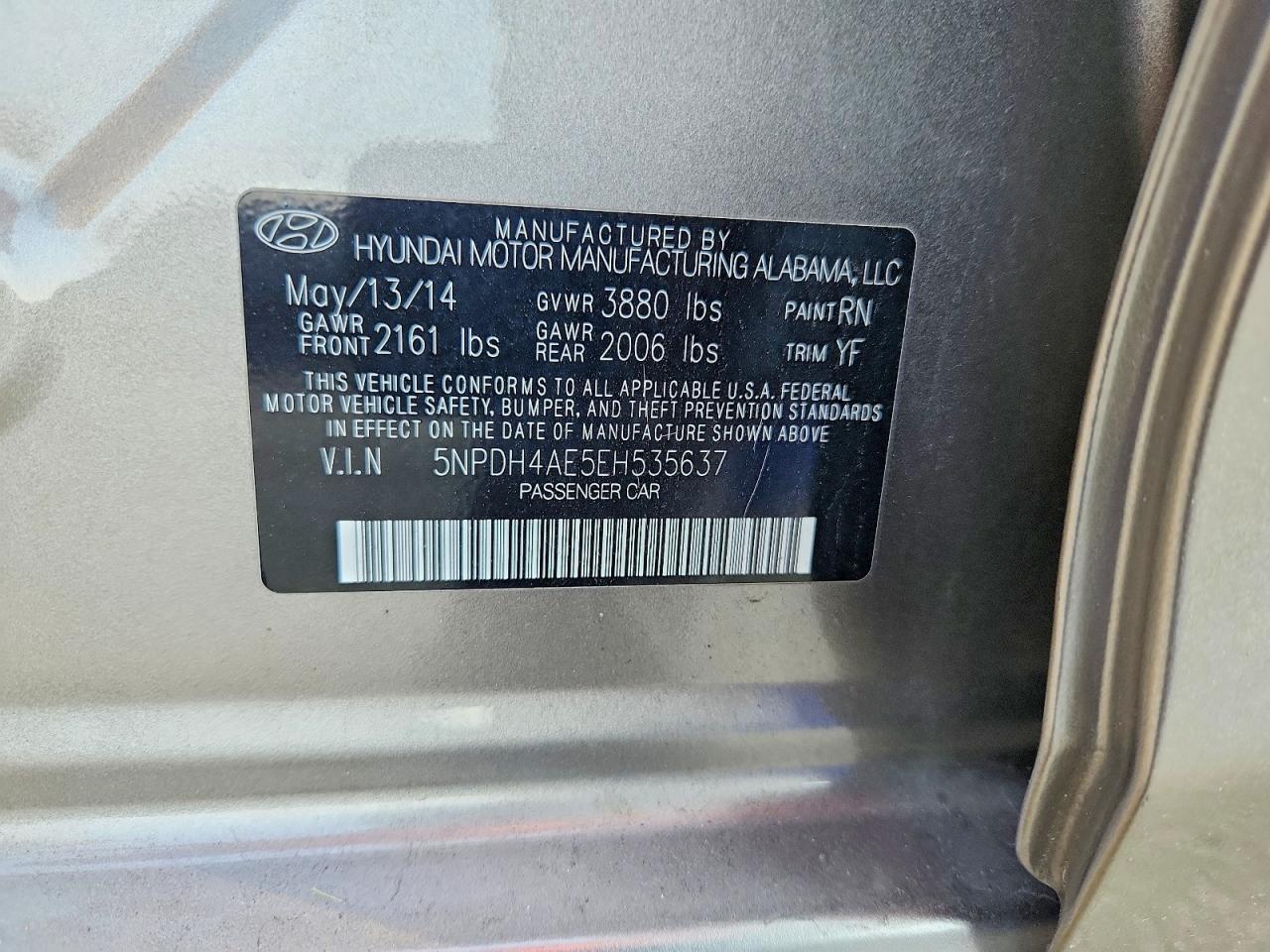 2014 Hyundai Elantra Se Tan vin: 5NPDH4AE5EH535637
