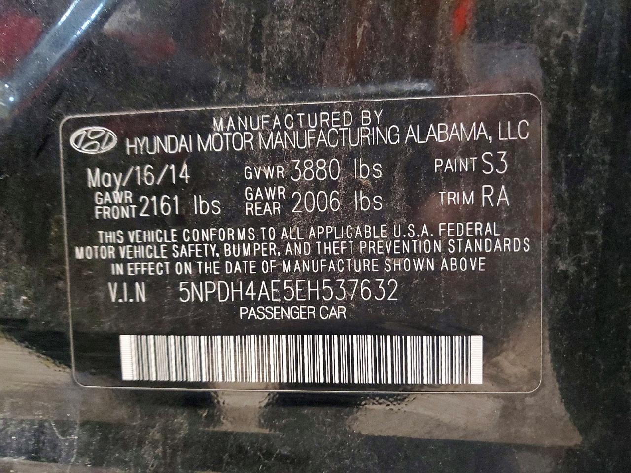 2014 Hyundai Elantra Se Charcoal vin: 5NPDH4AE5EH537632
