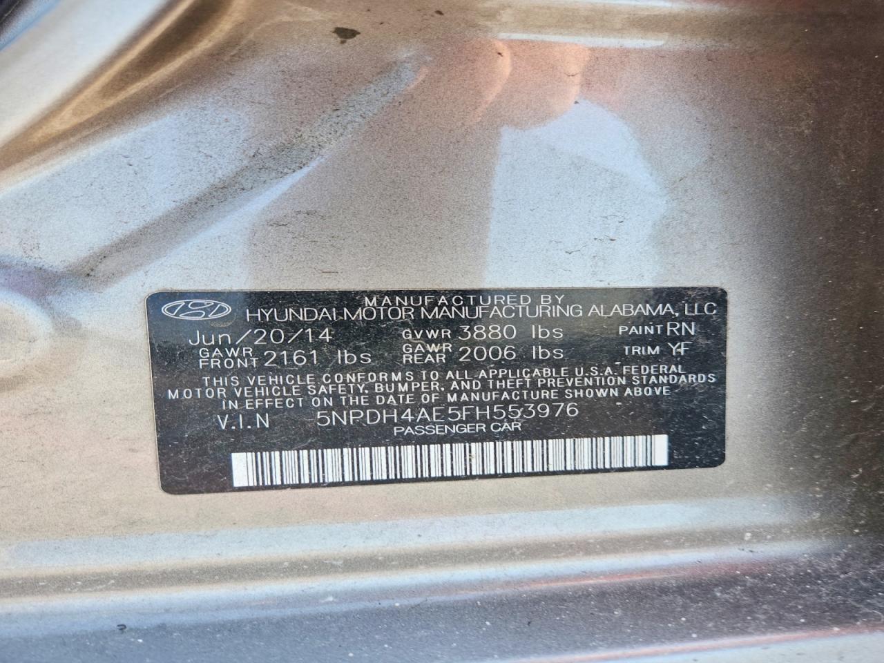 2015 Hyundai Elantra Se Silver vin: 5NPDH4AE5FH553976
