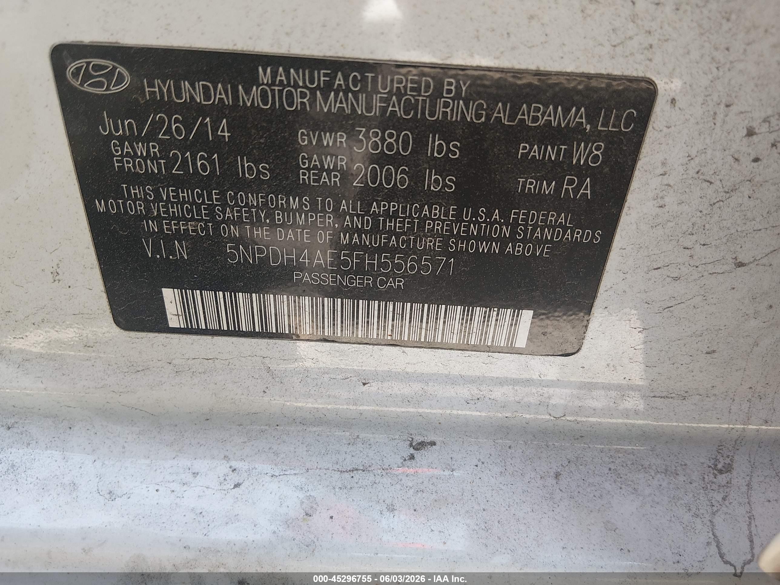 2015 Hyundai Elantra Se White vin: 5NPDH4AE5FH556571
