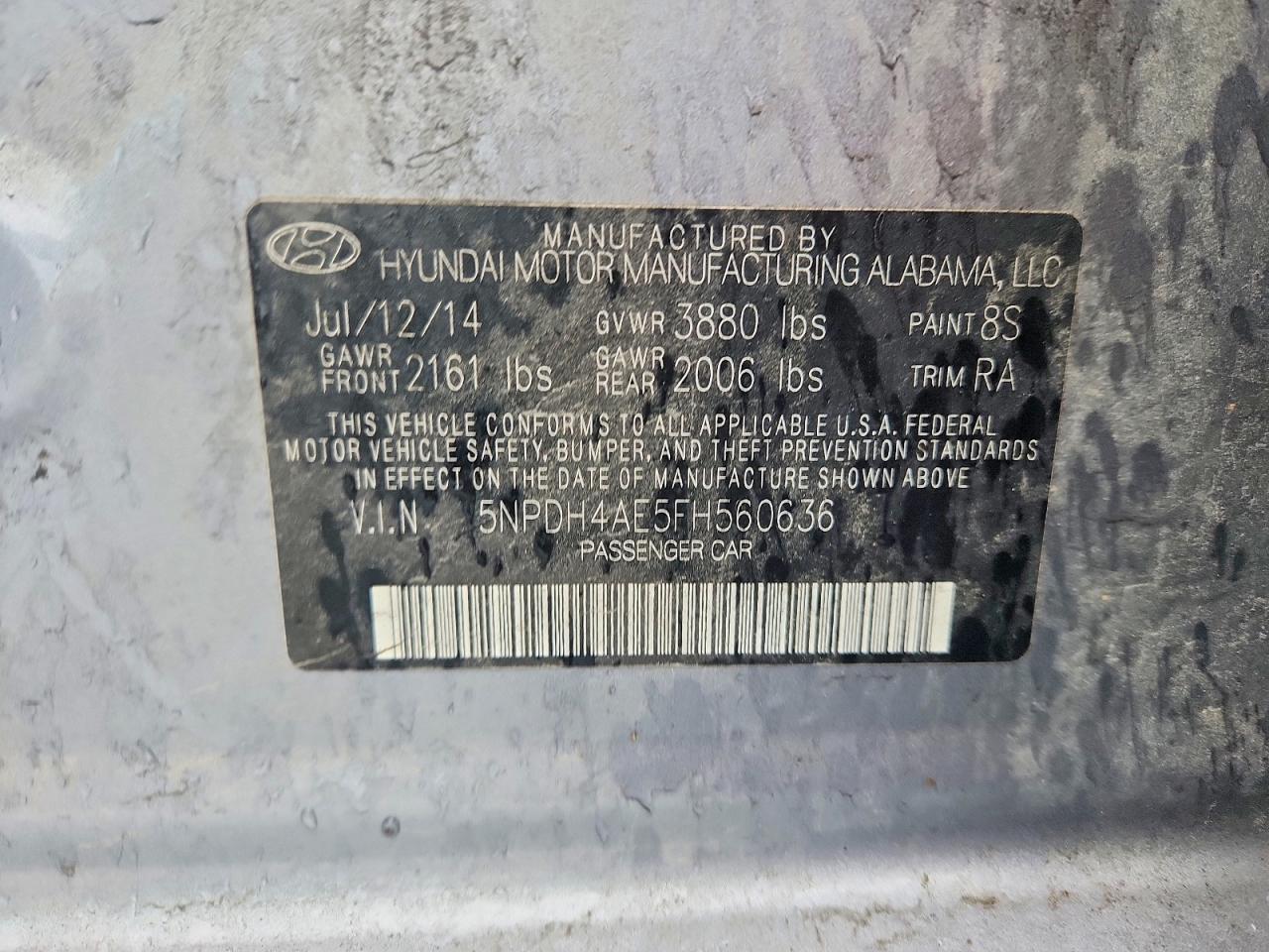 2015 Hyundai Elantra Se Silver vin: 5NPDH4AE5FH560636