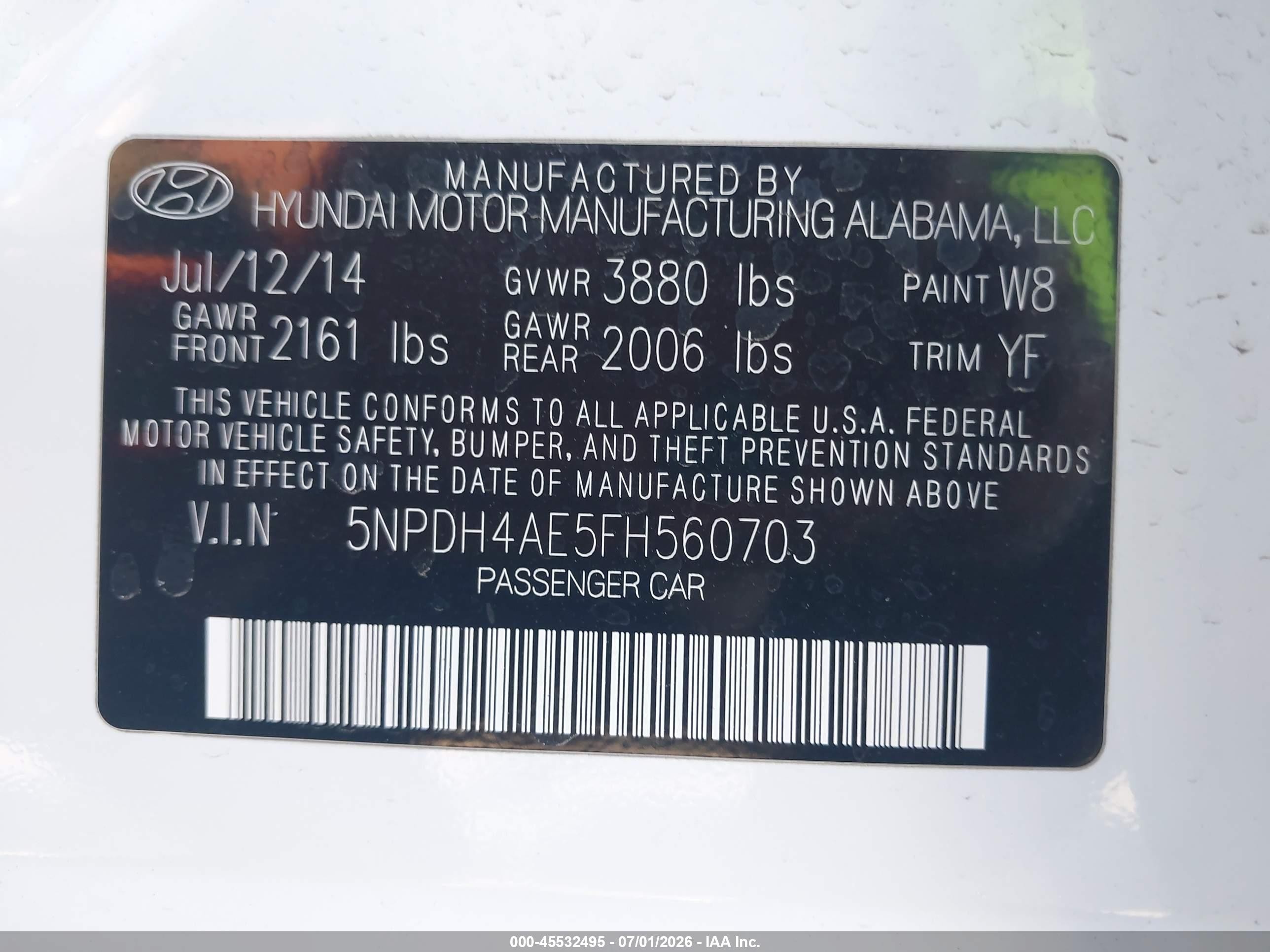 2015 Hyundai Elantra Limited White vin: 5NPDH4AE5FH560703