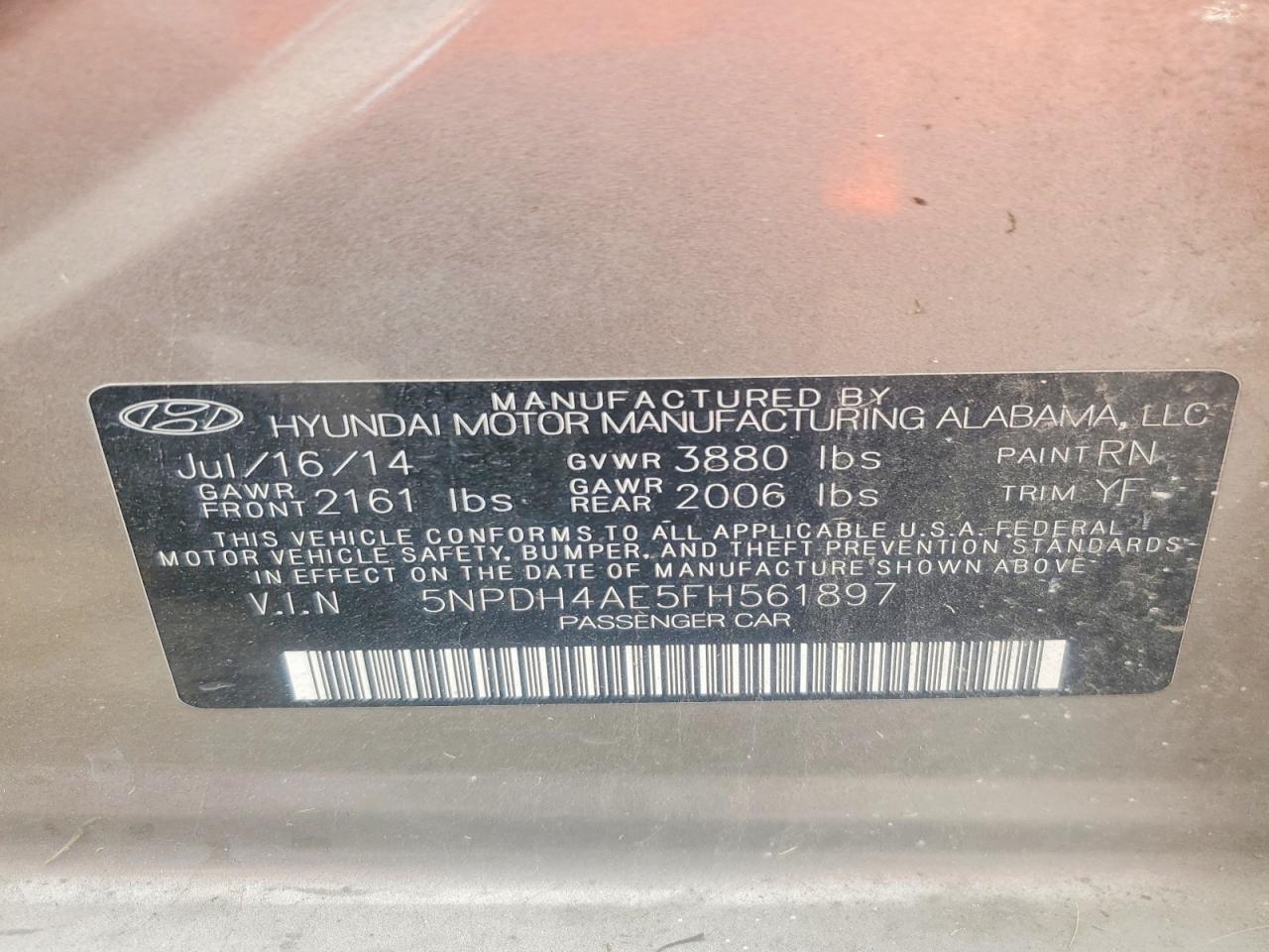 2015 Hyundai Elantra Se Brown vin: 5NPDH4AE5FH561897