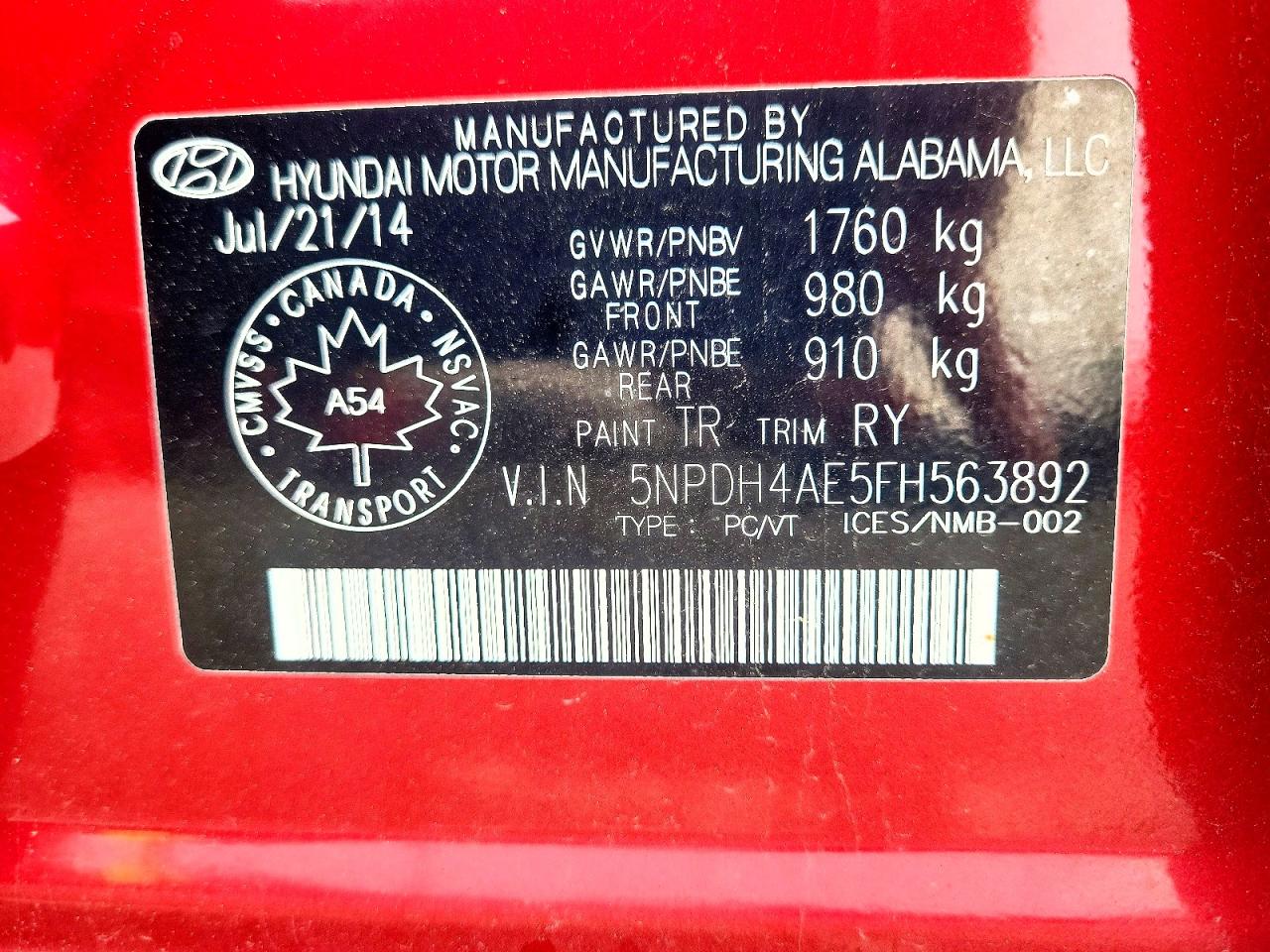 2015 Hyundai Elantra Se Red vin: 5NPDH4AE5FH563892