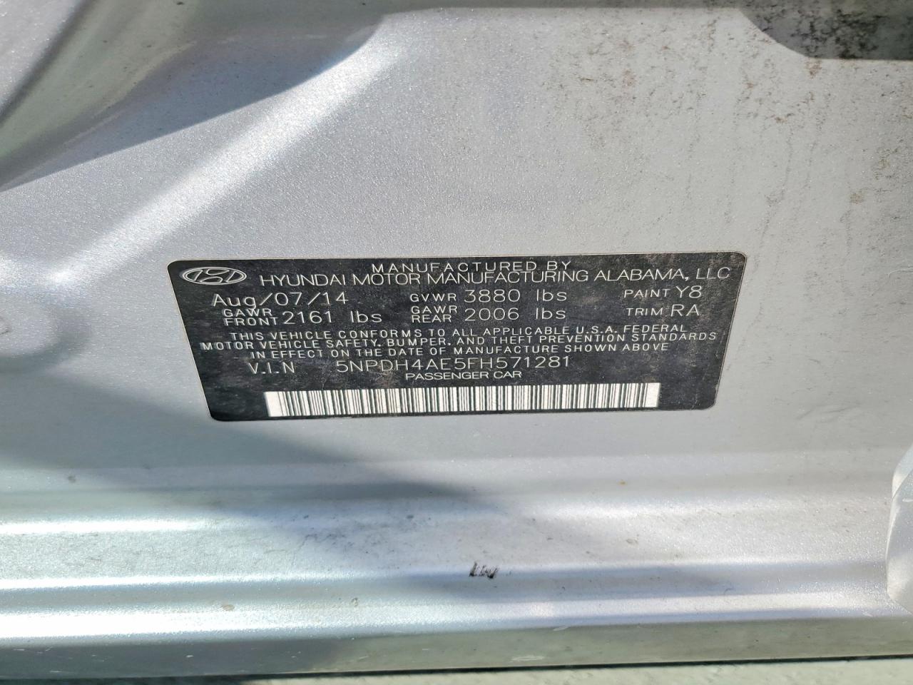 2015 Hyundai Elantra Se Silver vin: 5NPDH4AE5FH571281