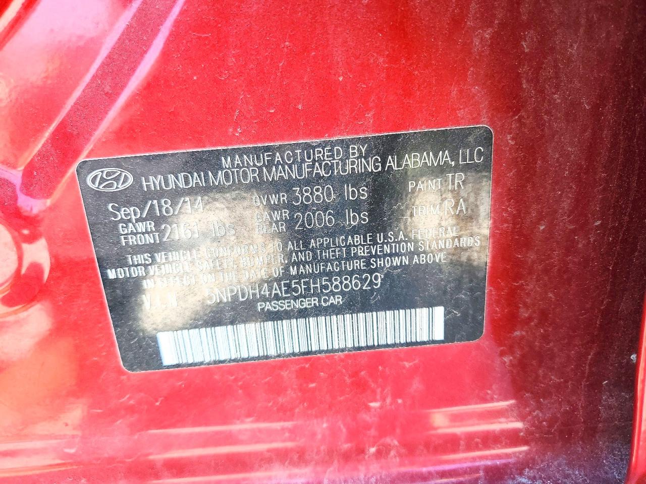 2015 Hyundai Elantra Se Red vin: 5NPDH4AE5FH588629