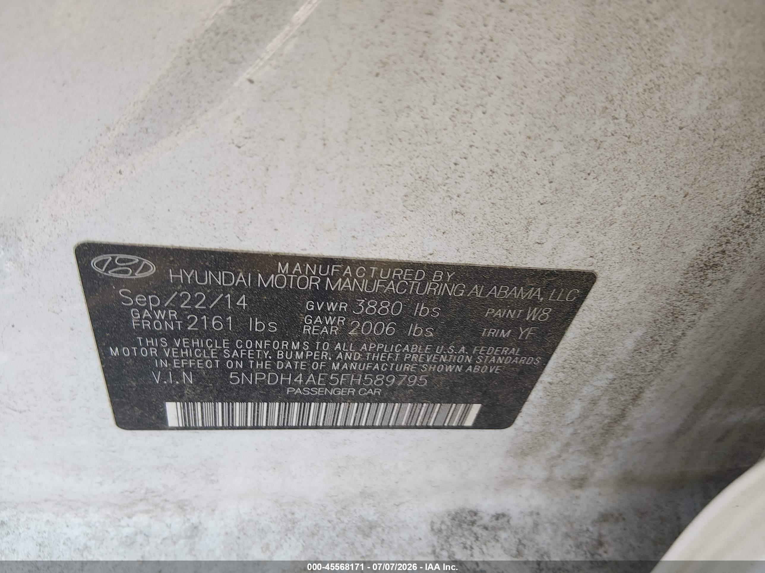 2015 Hyundai Elantra Se Белый vin: 5NPDH4AE5FH589795