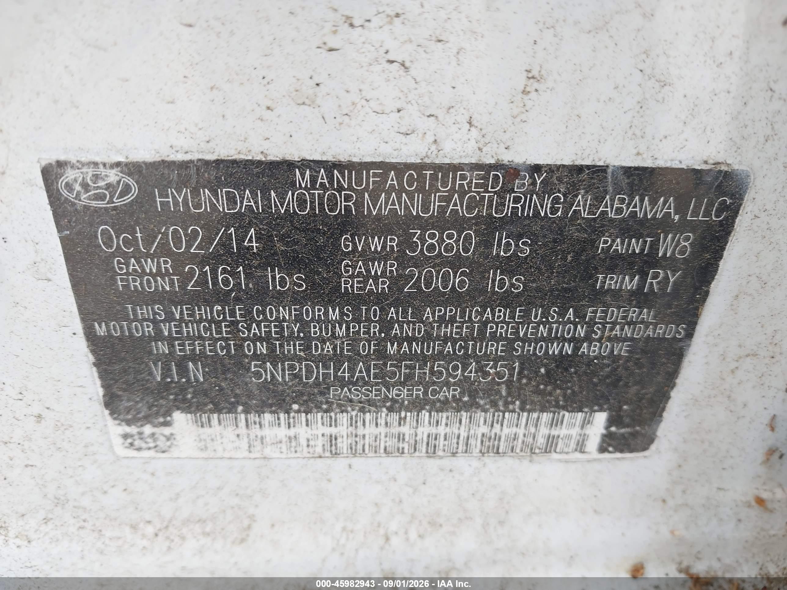 2015 Hyundai Elantra Se White vin: 5NPDH4AE5FH594351