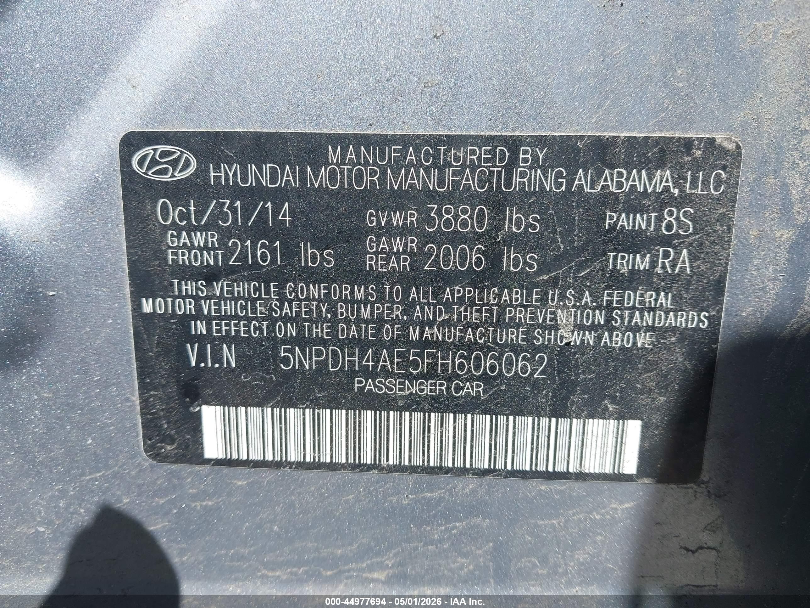 2015 Hyundai Elantra Limited Silver vin: 5NPDH4AE5FH606062
