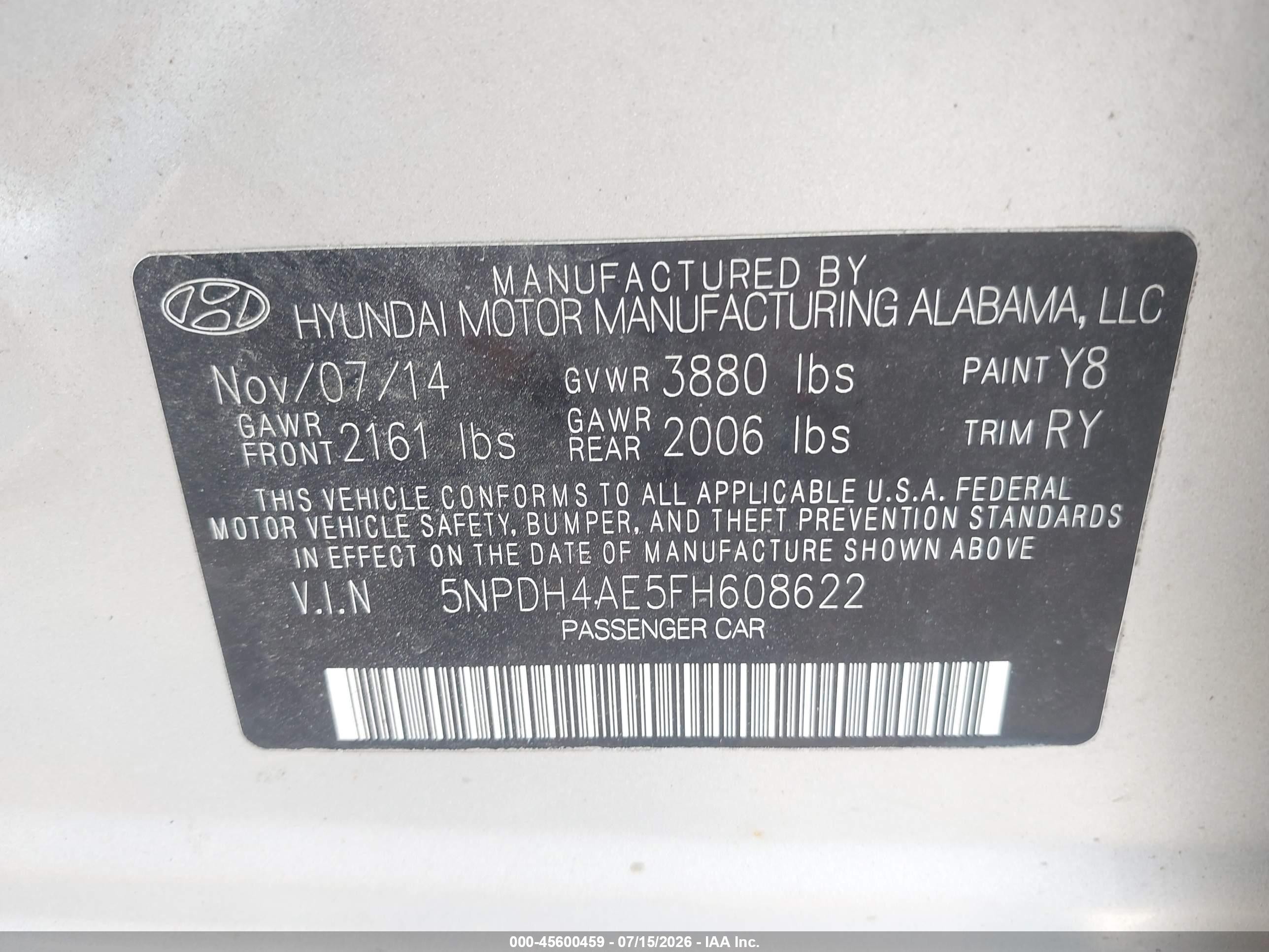 2015 Hyundai Elantra Se Silver vin: 5NPDH4AE5FH608622