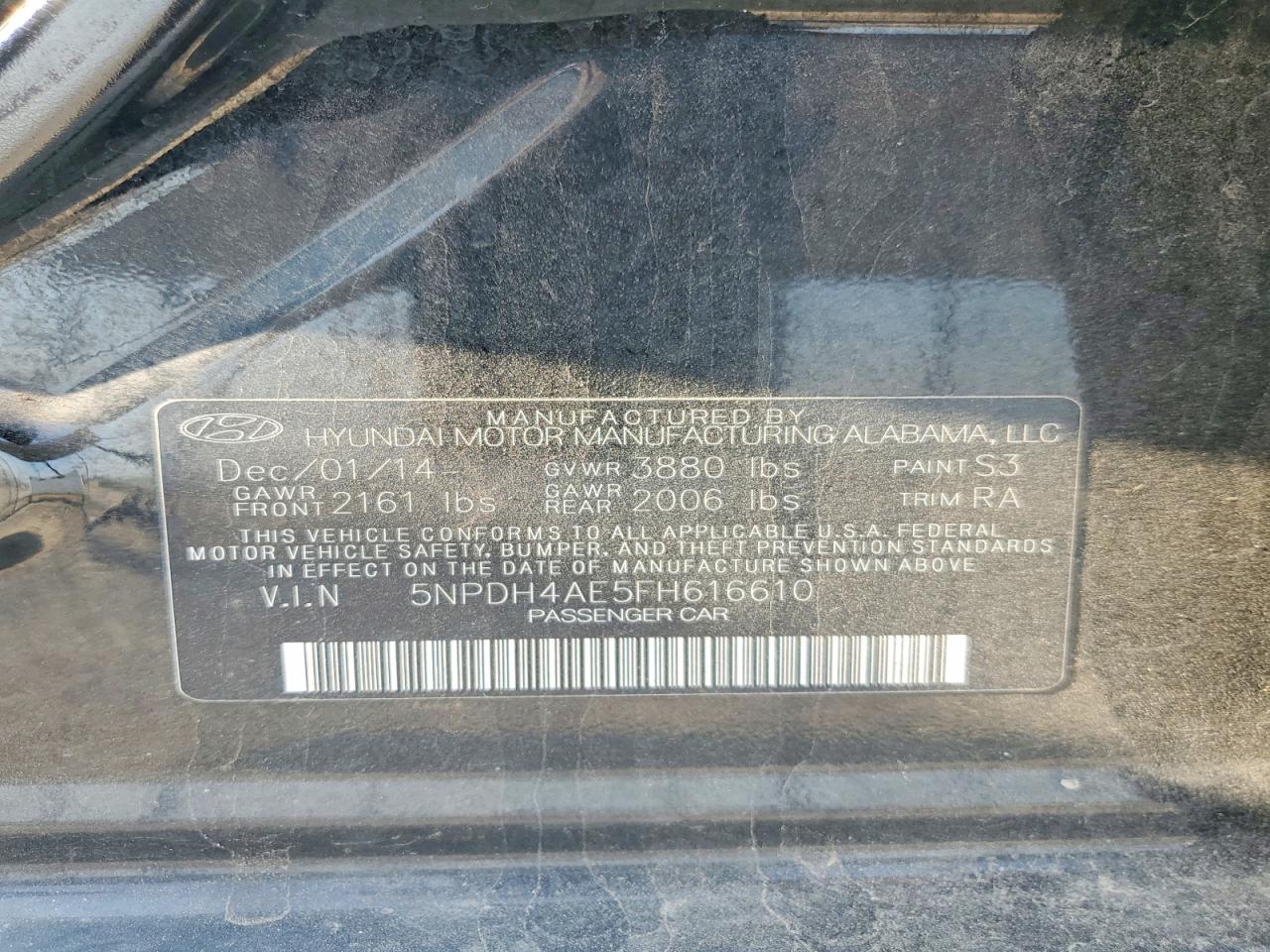 2015 Hyundai Elantra Se Черный vin: 5NPDH4AE5FH616610