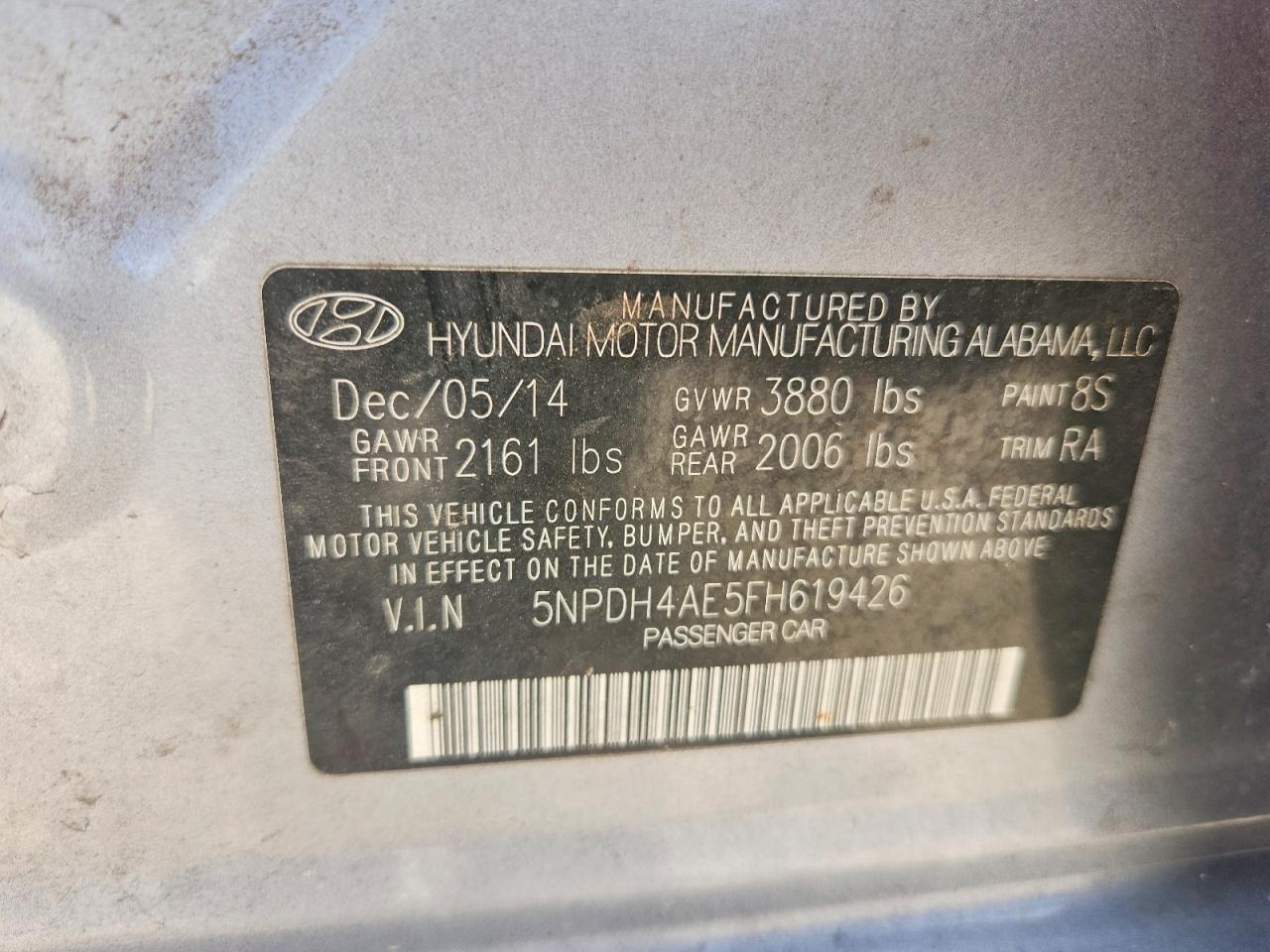 2015 Hyundai Elantra Limited Silver vin: 5NPDH4AE5FH619426
