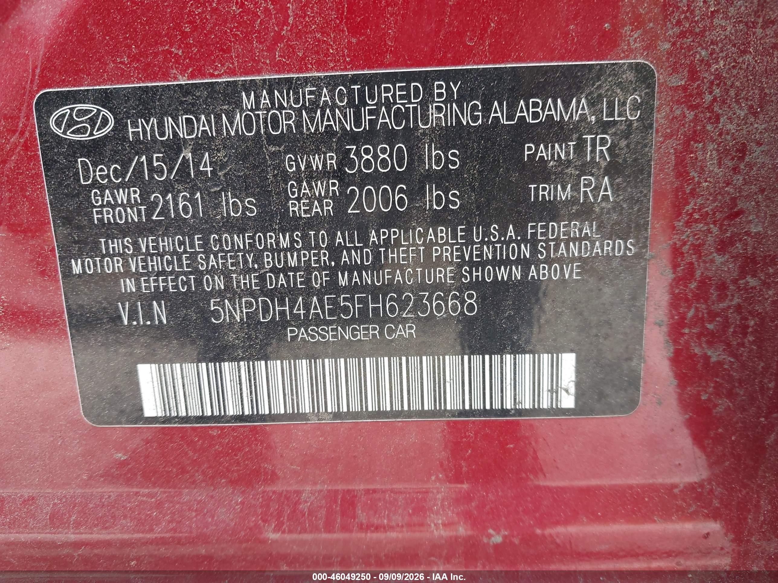 2015 Hyundai Elantra Se Red vin: 5NPDH4AE5FH623668