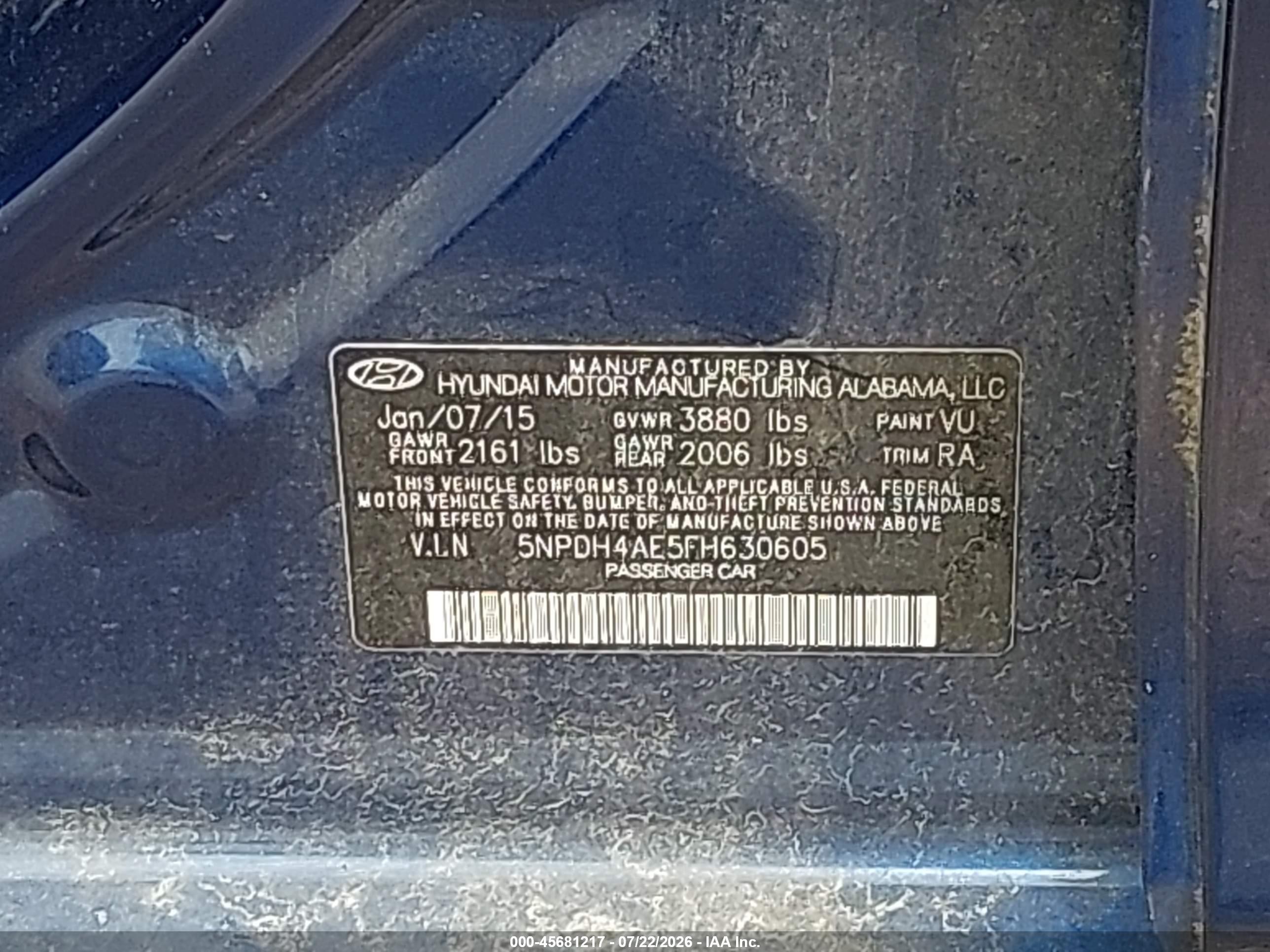 2015 Hyundai Elantra Se Синий vin: 5NPDH4AE5FH630605