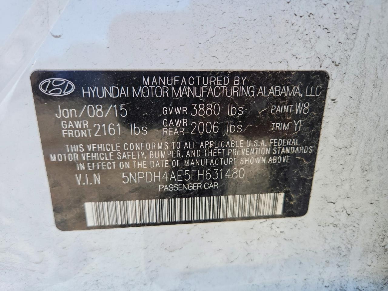 2015 Hyundai Elantra White vin: 5NPDH4AE5FH631480