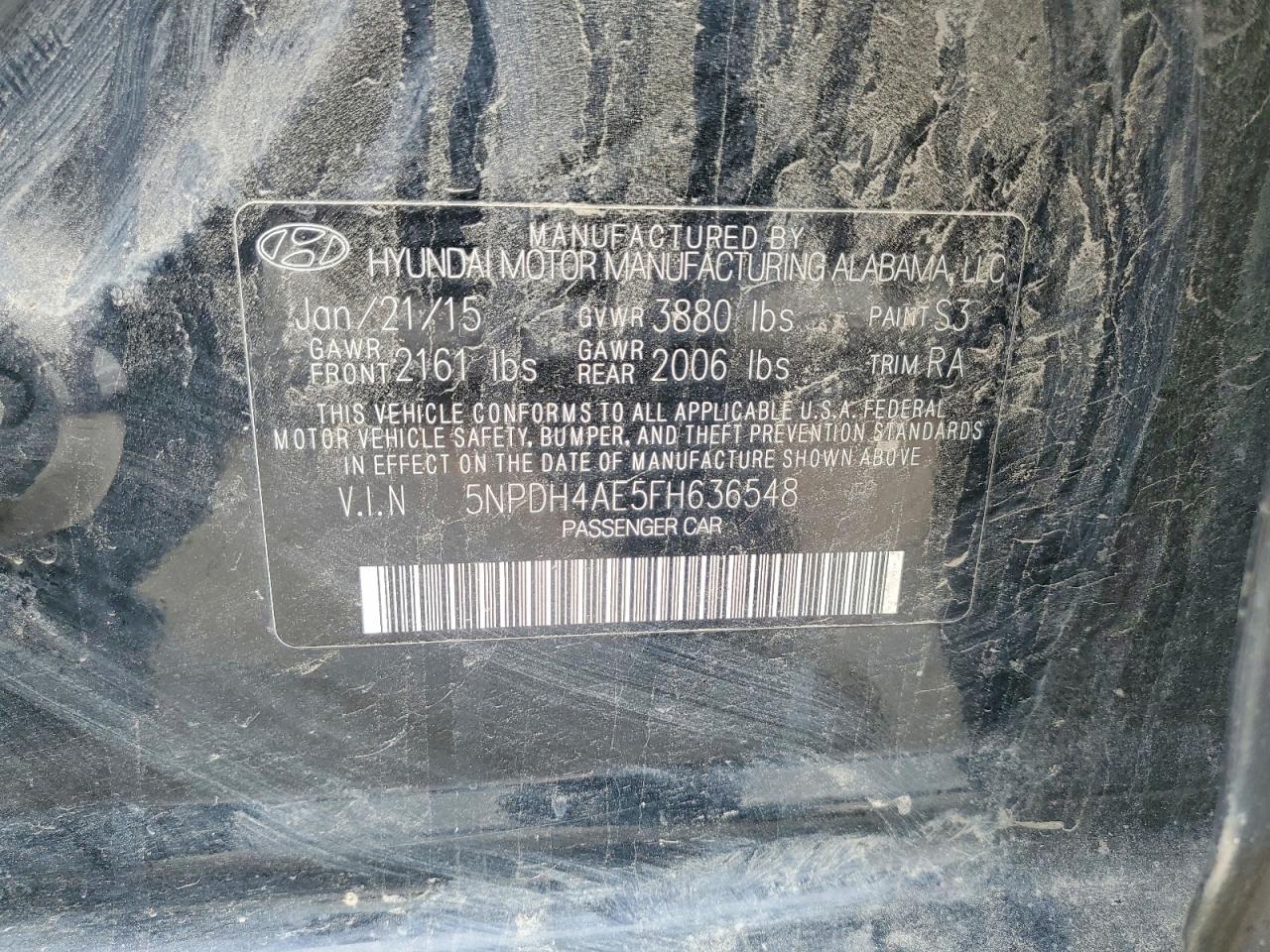 2015 Hyundai Elantra Se Gray vin: 5NPDH4AE5FH636548
