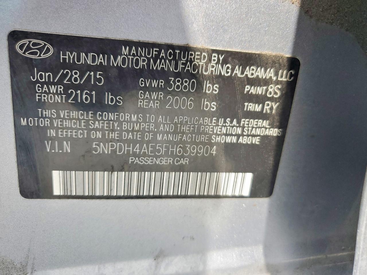 2015 Hyundai Elantra Limited Silver vin: 5NPDH4AE5FH639904