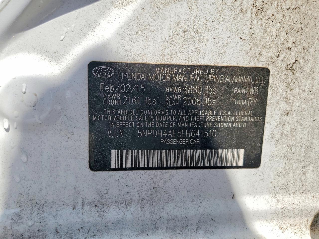 2015 Hyundai Elantra Se White vin: 5NPDH4AE5FH641510