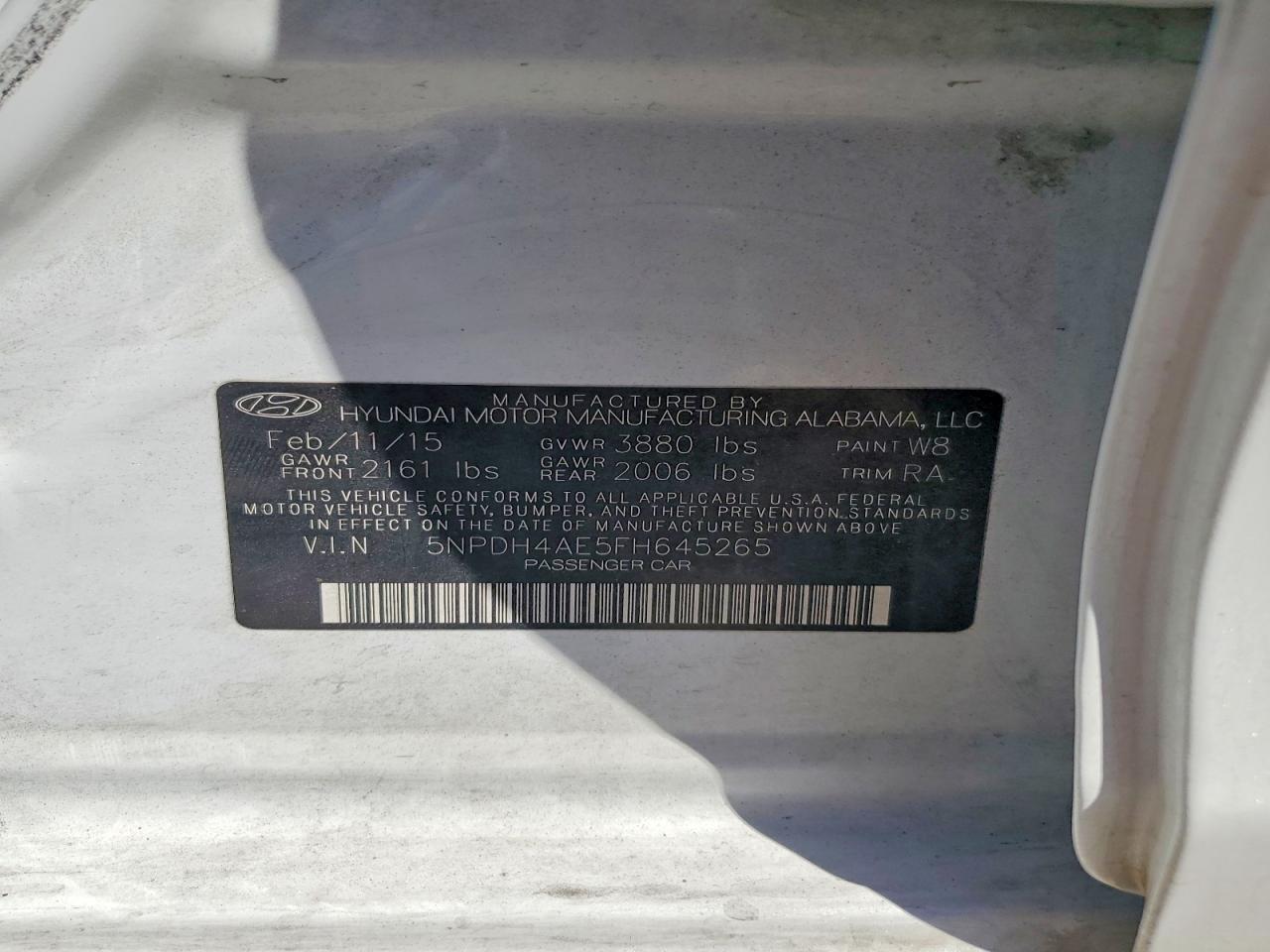 2015 Hyundai Elantra Se Белый vin: 5NPDH4AE5FH645265