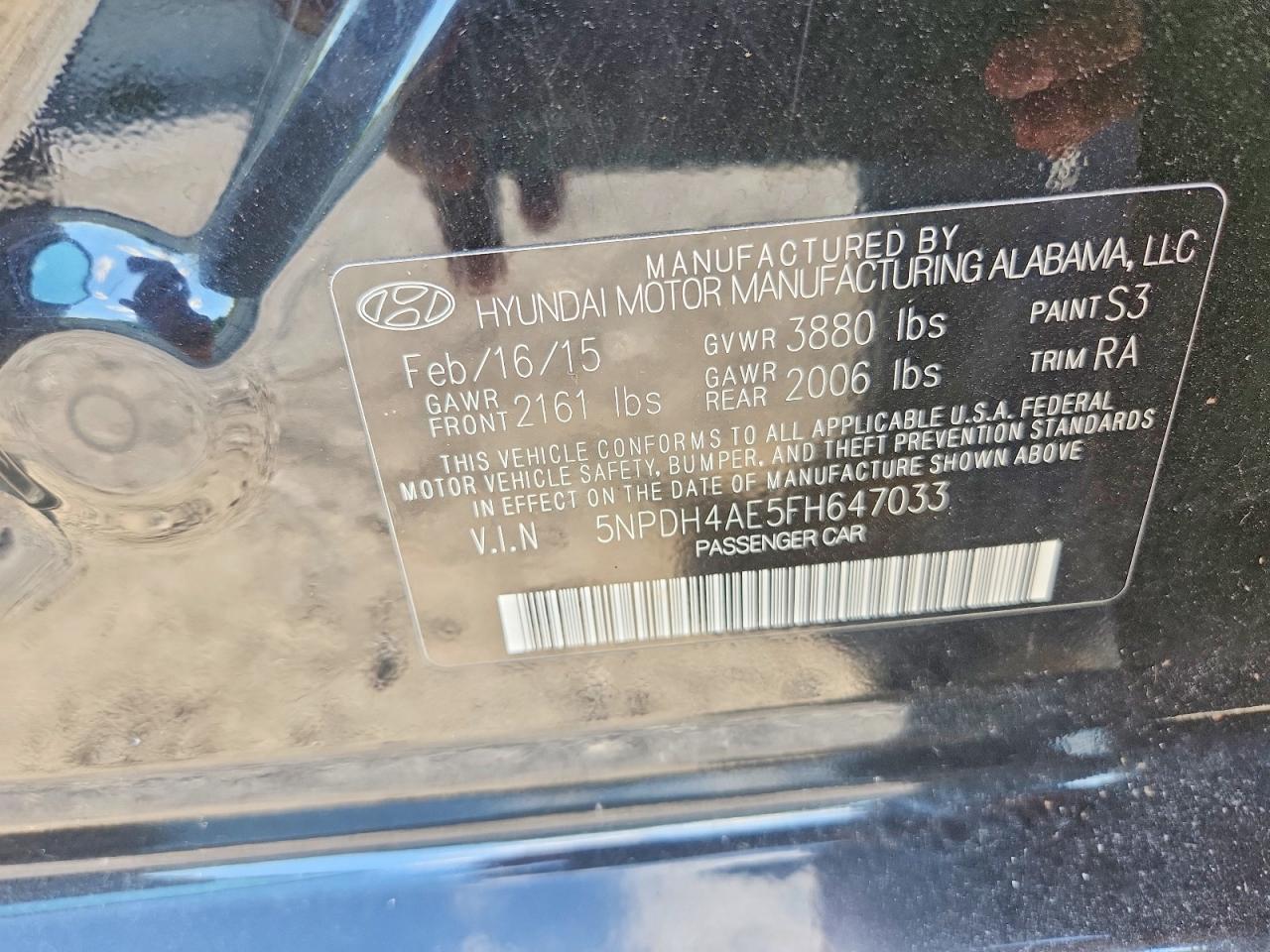 2015 Hyundai Elantra Se Black vin: 5NPDH4AE5FH647033