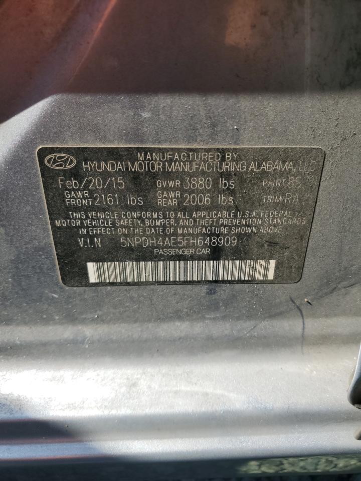 2015 Hyundai Elantra Se Gray vin: 5NPDH4AE5FH648909