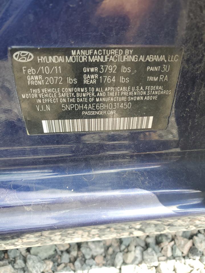 2011 Hyundai Elantra Gls Blue vin: 5NPDH4AE6BH031450