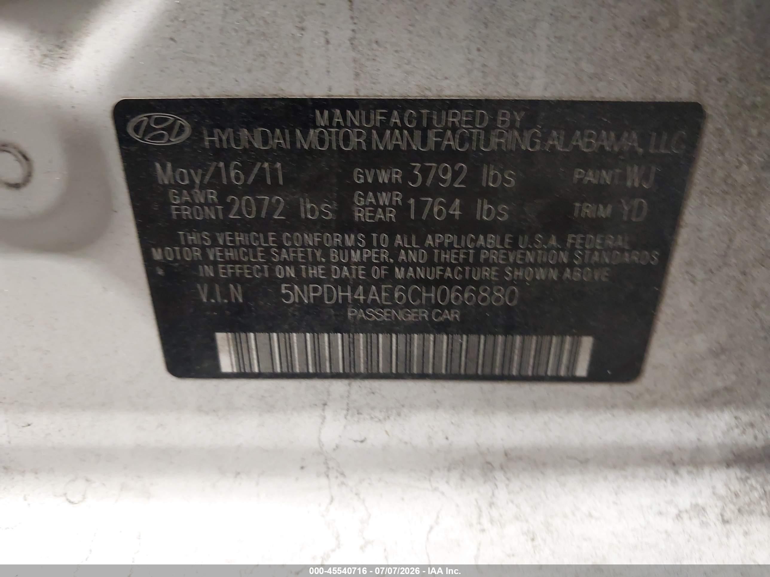 2012 Hyundai Elantra Gls White vin: 5NPDH4AE6CH066880