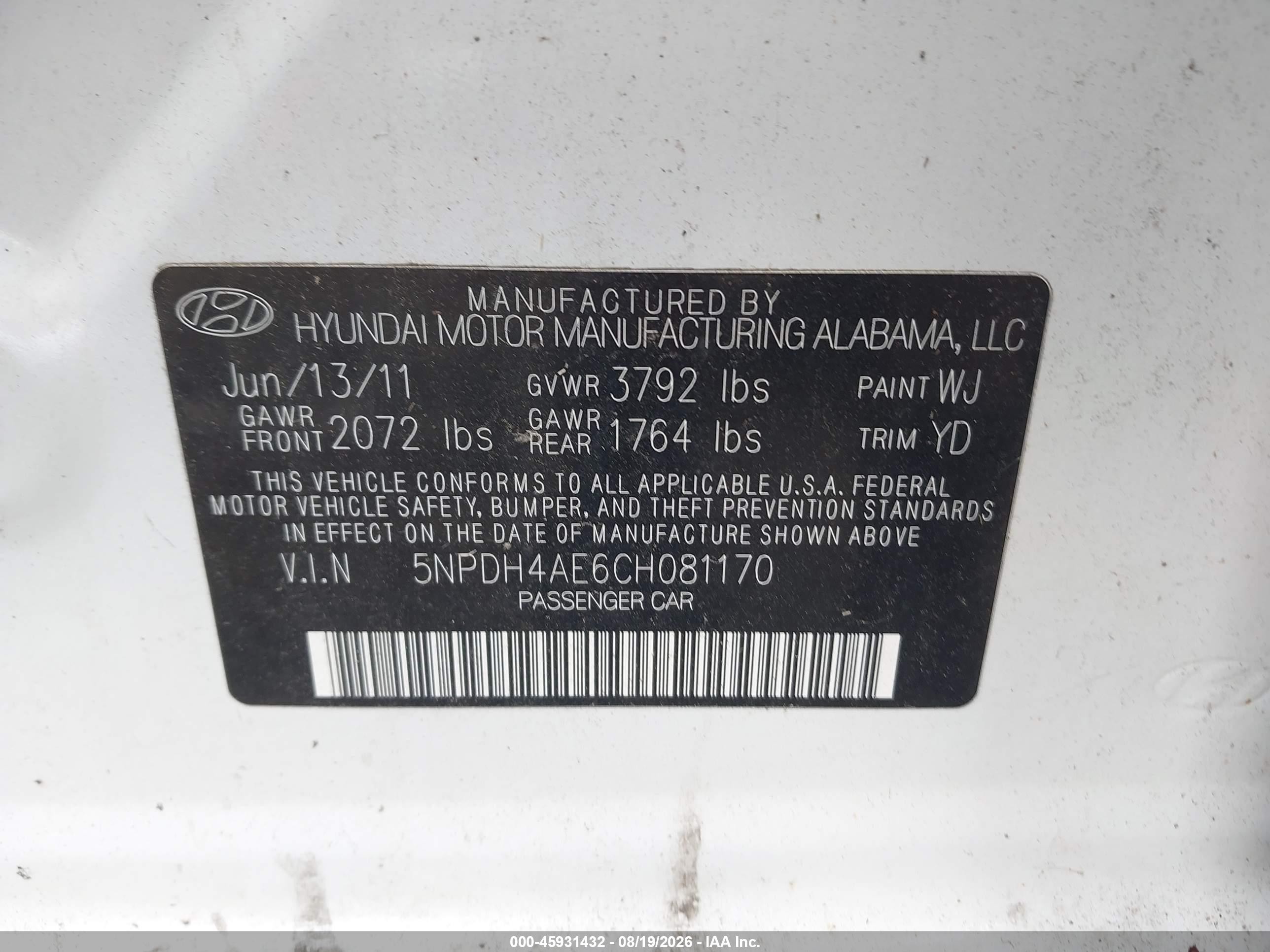 2012 Hyundai Elantra Gls White vin: 5NPDH4AE6CH081170
