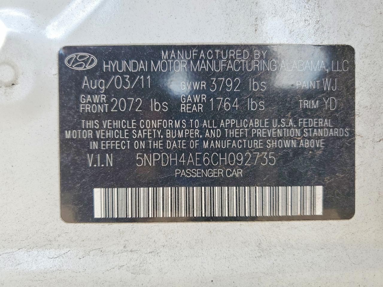 2012 Hyundai Elantra Limited White vin: 5NPDH4AE6CH092735