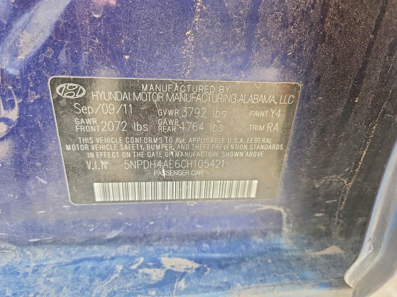 2012 Hyundai Elantra Gls Blue vin: 5NPDH4AE6CH105421