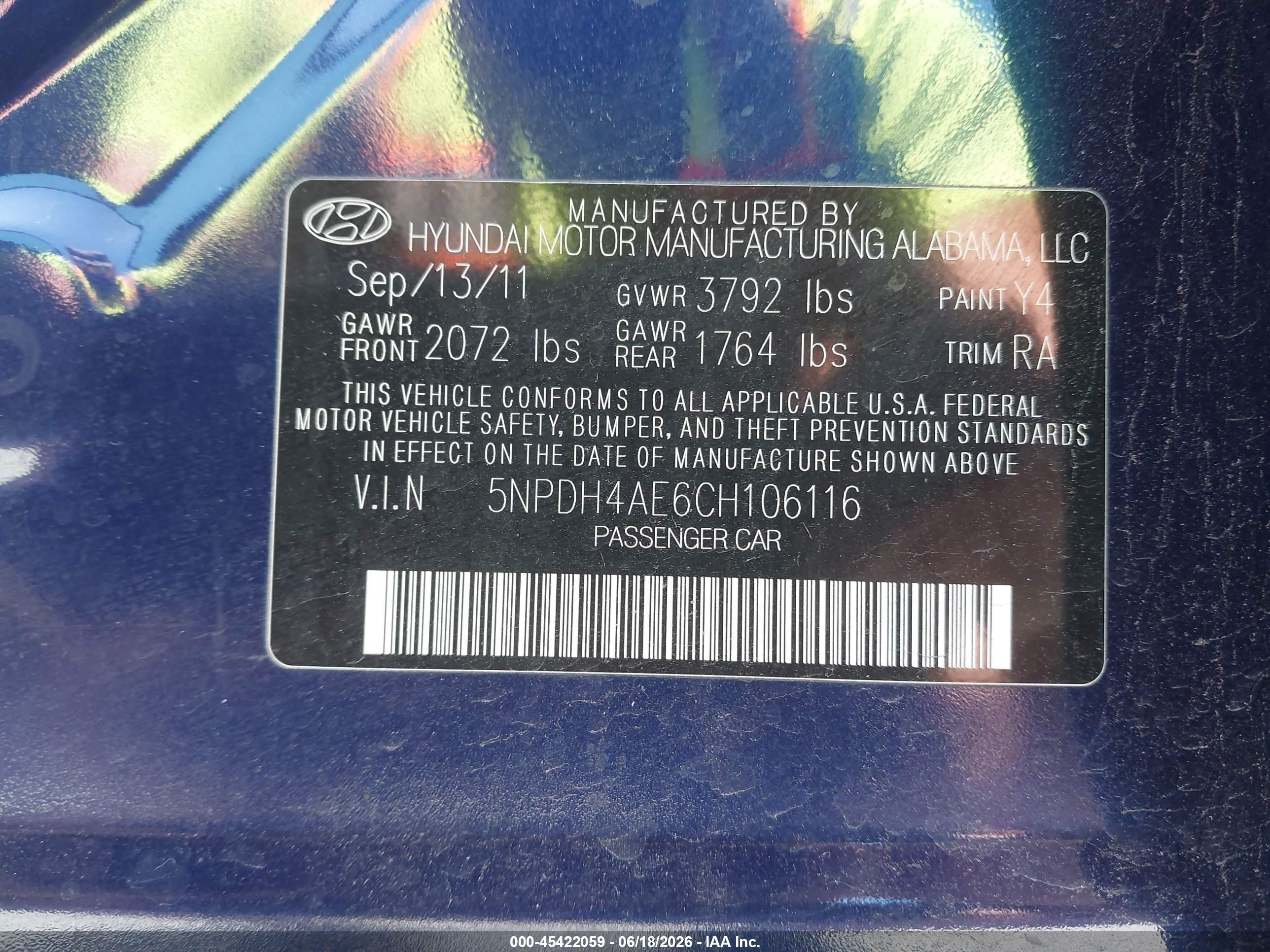 2012 Hyundai Elantra Limited Dark Blue vin: 5NPDH4AE6CH106116