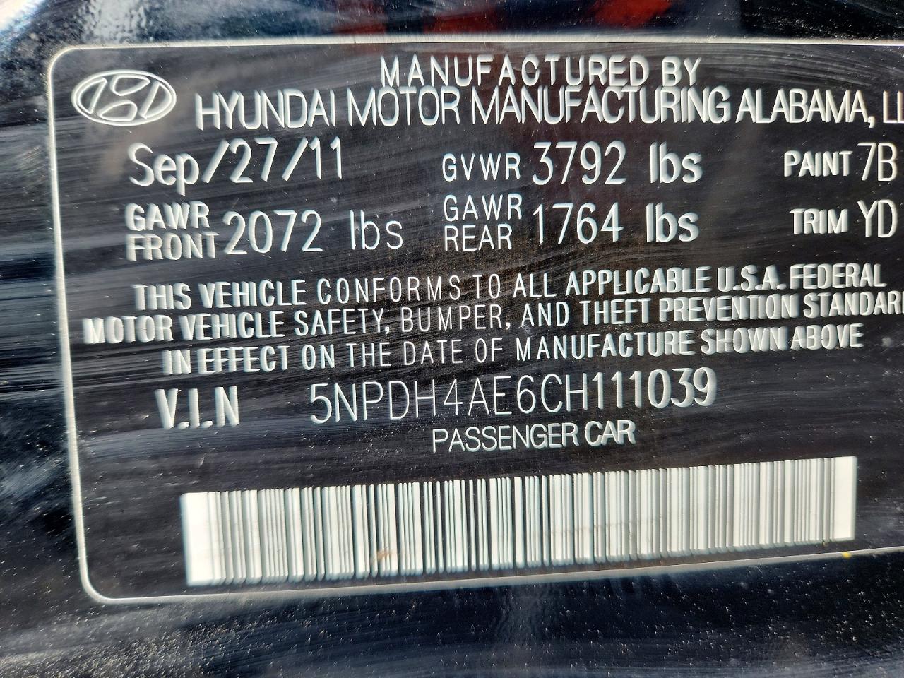 2012 Hyundai Elantra Limited Black vin: 5NPDH4AE6CH111039