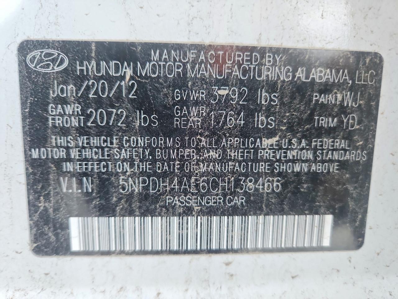 2012 Hyundai Elantra Gls White vin: 5NPDH4AE6CH138466