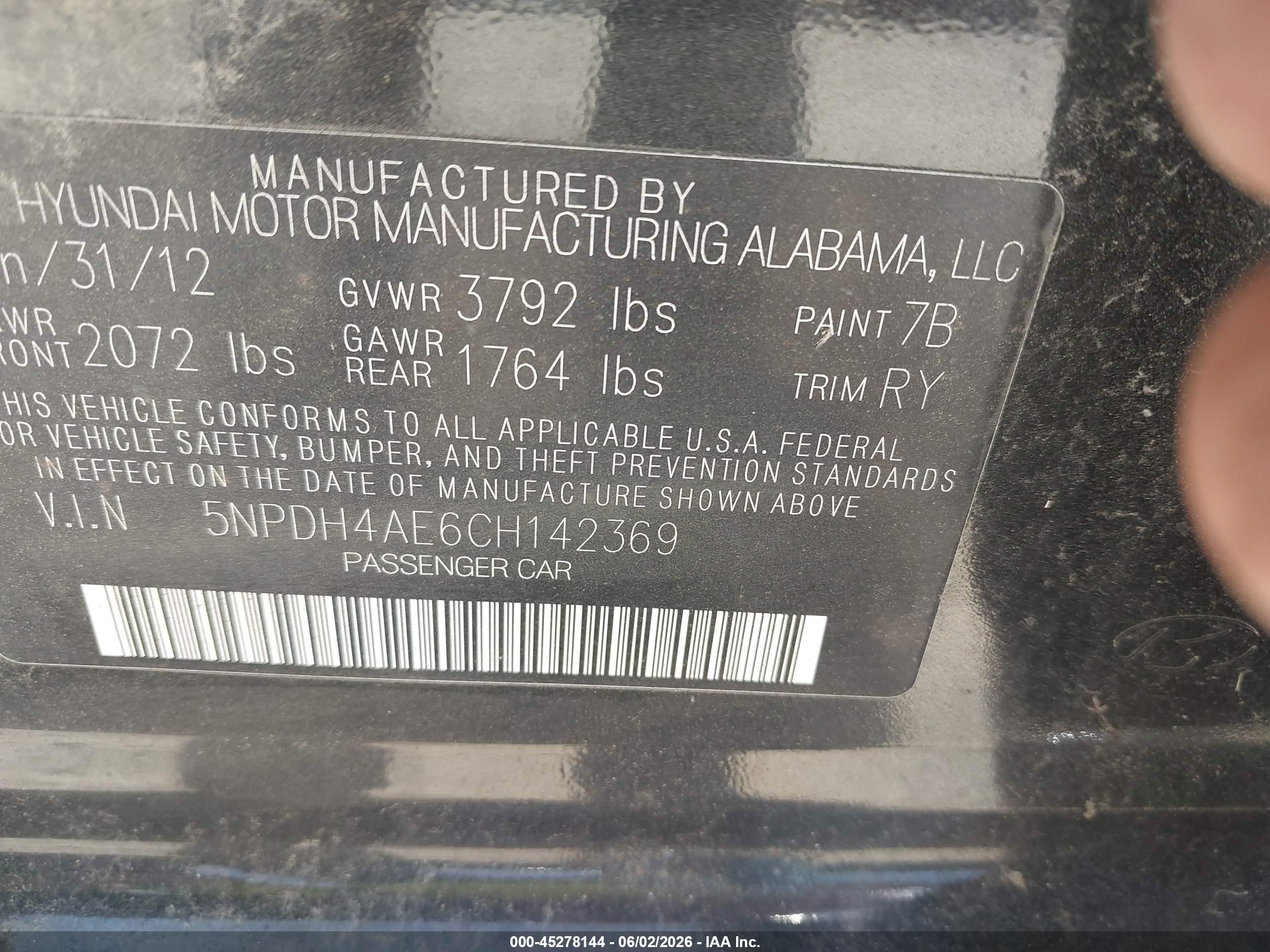 2012 Hyundai Elantra Limited Black vin: 5NPDH4AE6CH142369
