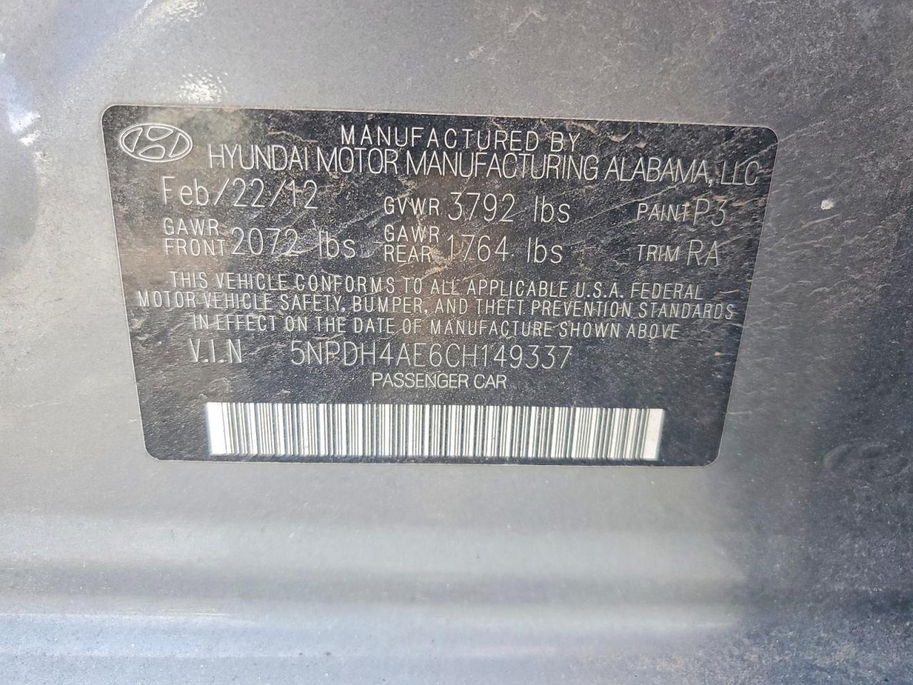 2012 Hyundai Elantra Gls Gray vin: 5NPDH4AE6CH149337