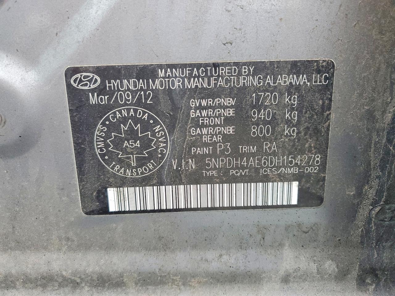 2013 Hyundai Elantra Gls Gray vin: 5NPDH4AE6DH154278