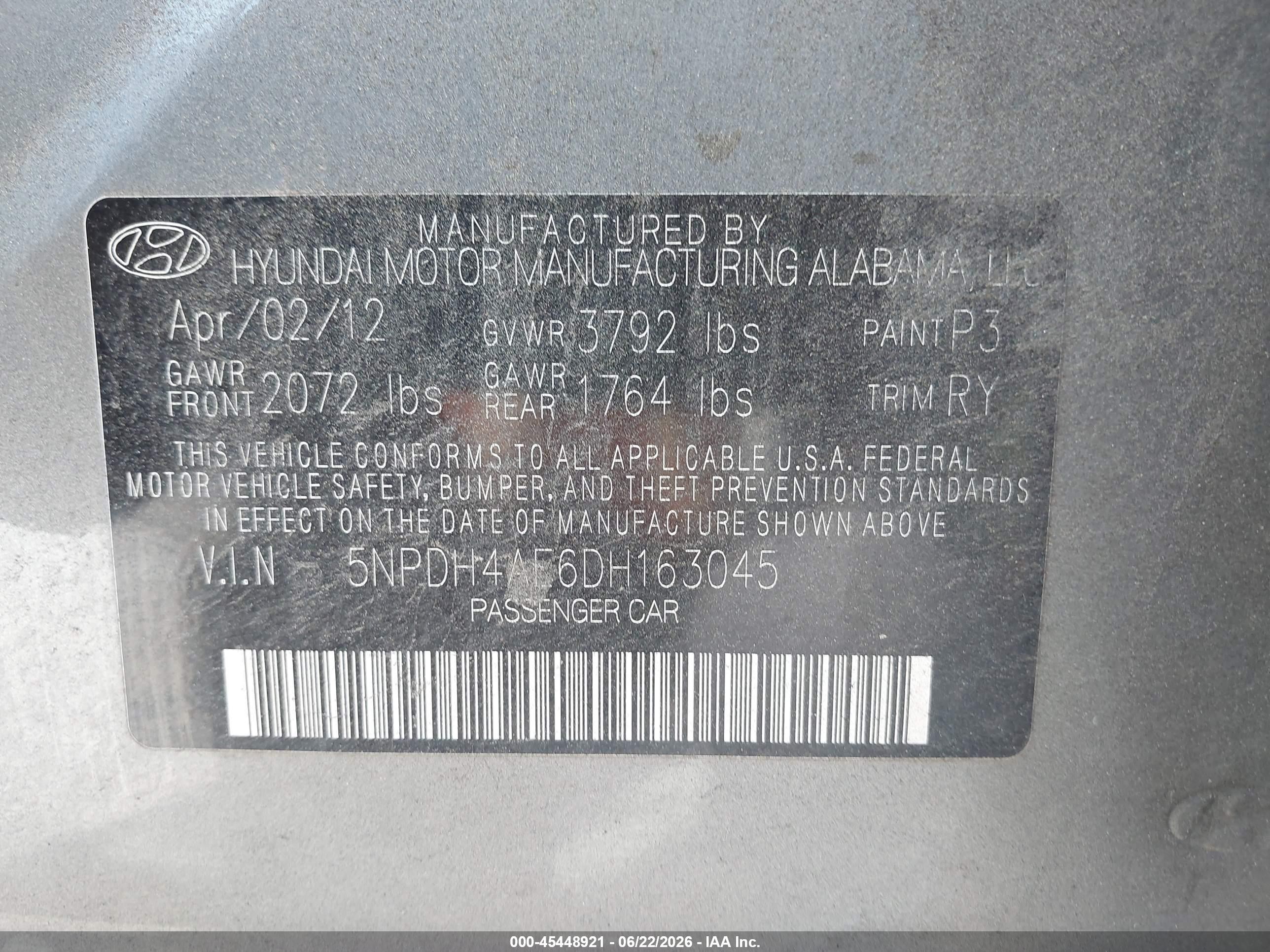 2013 Hyundai Elantra Limited Gray vin: 5NPDH4AE6DH163045