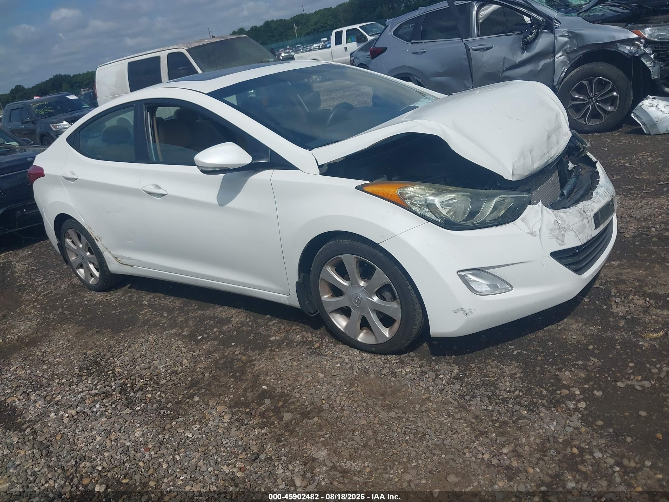 2013 Hyundai Elantra Limited White vin: 5NPDH4AE6DH192643