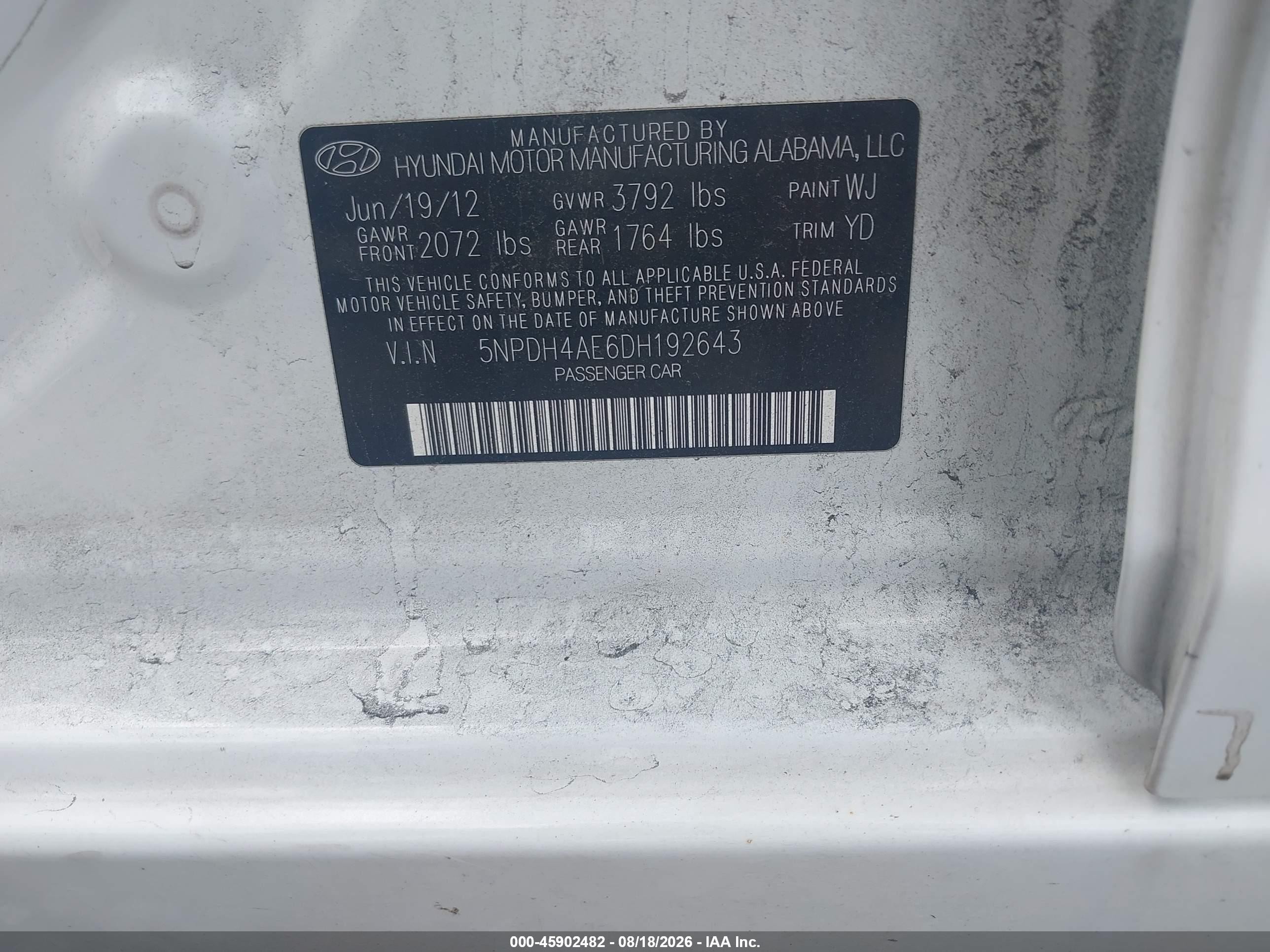2013 Hyundai Elantra Limited White vin: 5NPDH4AE6DH192643